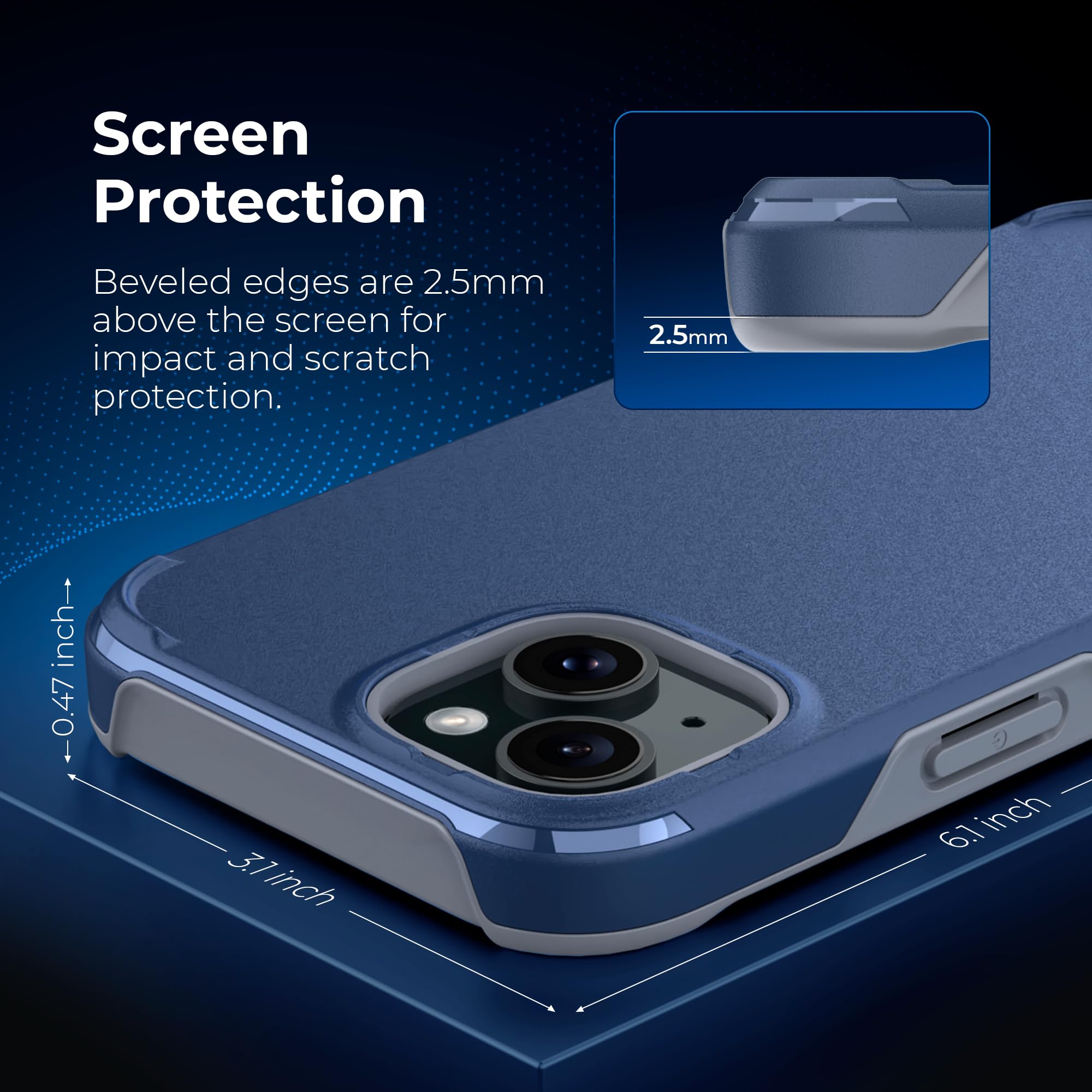 Shockproof Hybrid Rugged Protective Case for iPhone 15/14 - MagSafe Compatible, Heavy-Duty Drop Protection, Non-Slip Grip, Magnetic Phone Cover (Dark Blue) | Perfect for Outdoor Activities, Work & Daily Use