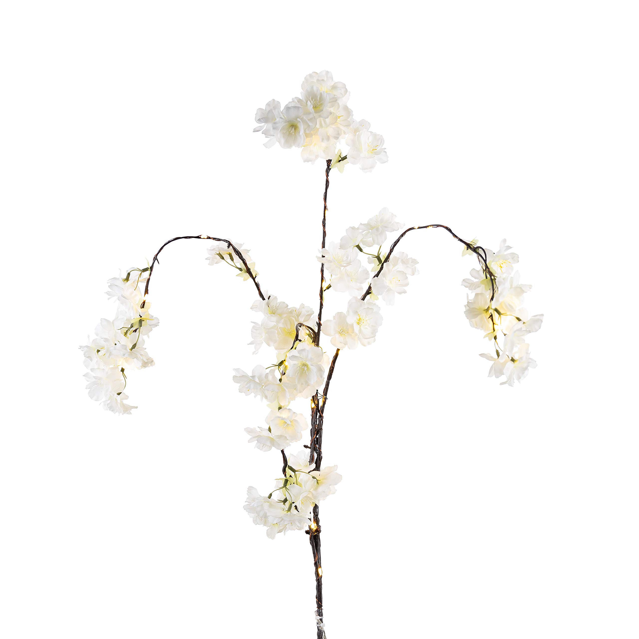 Gerson 30-Inch Battery Operated White Cherry Blossom Branch with 24 Warm White LED Lights & Timer - Artificial Floral Decor for Home, Wedding, Party, and Indoor/Outdoor Decoration