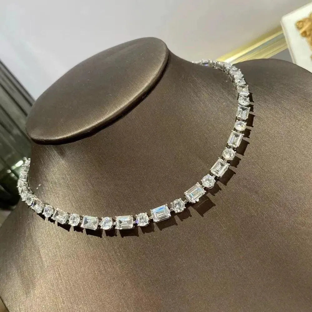 925 Sterling Silver Emerald Cut Moissanite Necklace for Women - Wedding, Party & Fine Jewelry - Elegant Gift for Her, Anniversary & Special Occasions