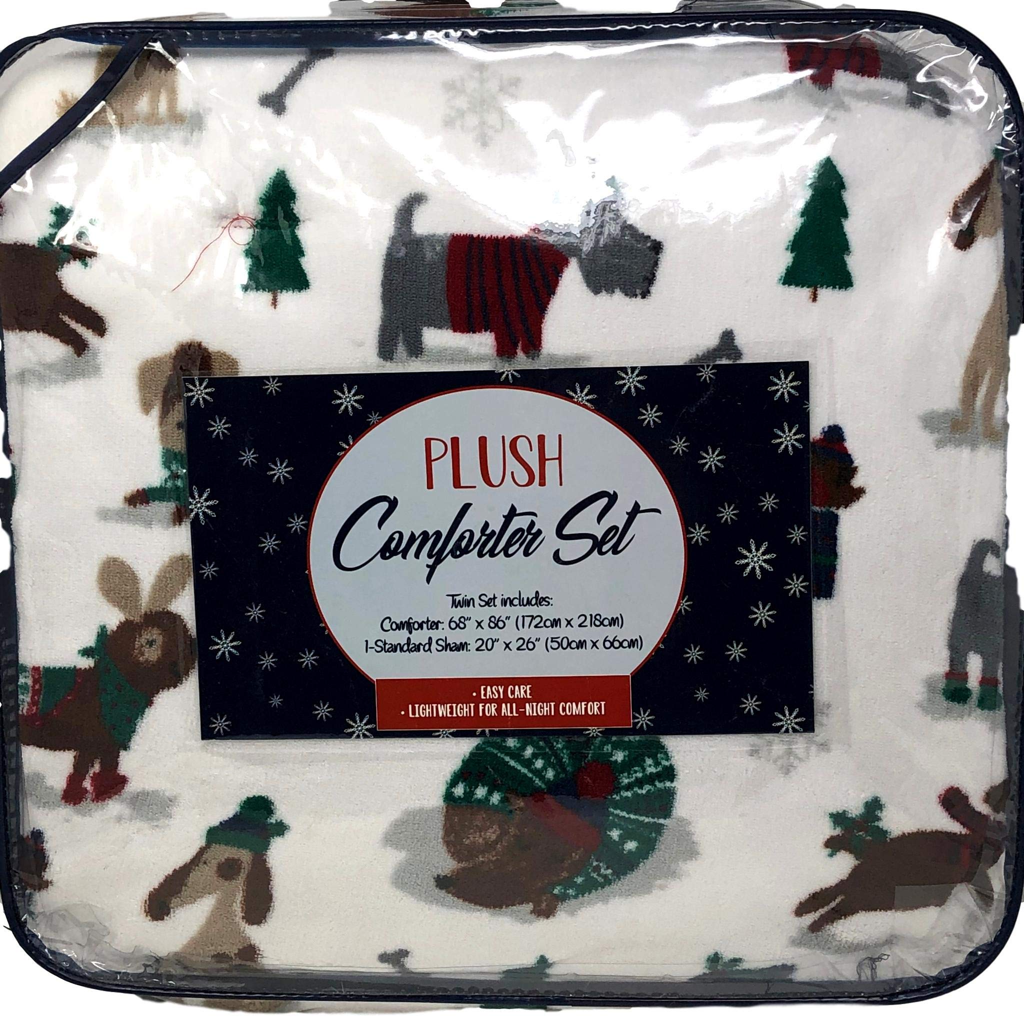 Soft Plush Dogs in Sweaters & Scarves Microfiber Comforter Set - Twin Size Cozy Blanket with Sham for Kids Room Decor | Perfect for Winter Bedding and Gift Giving