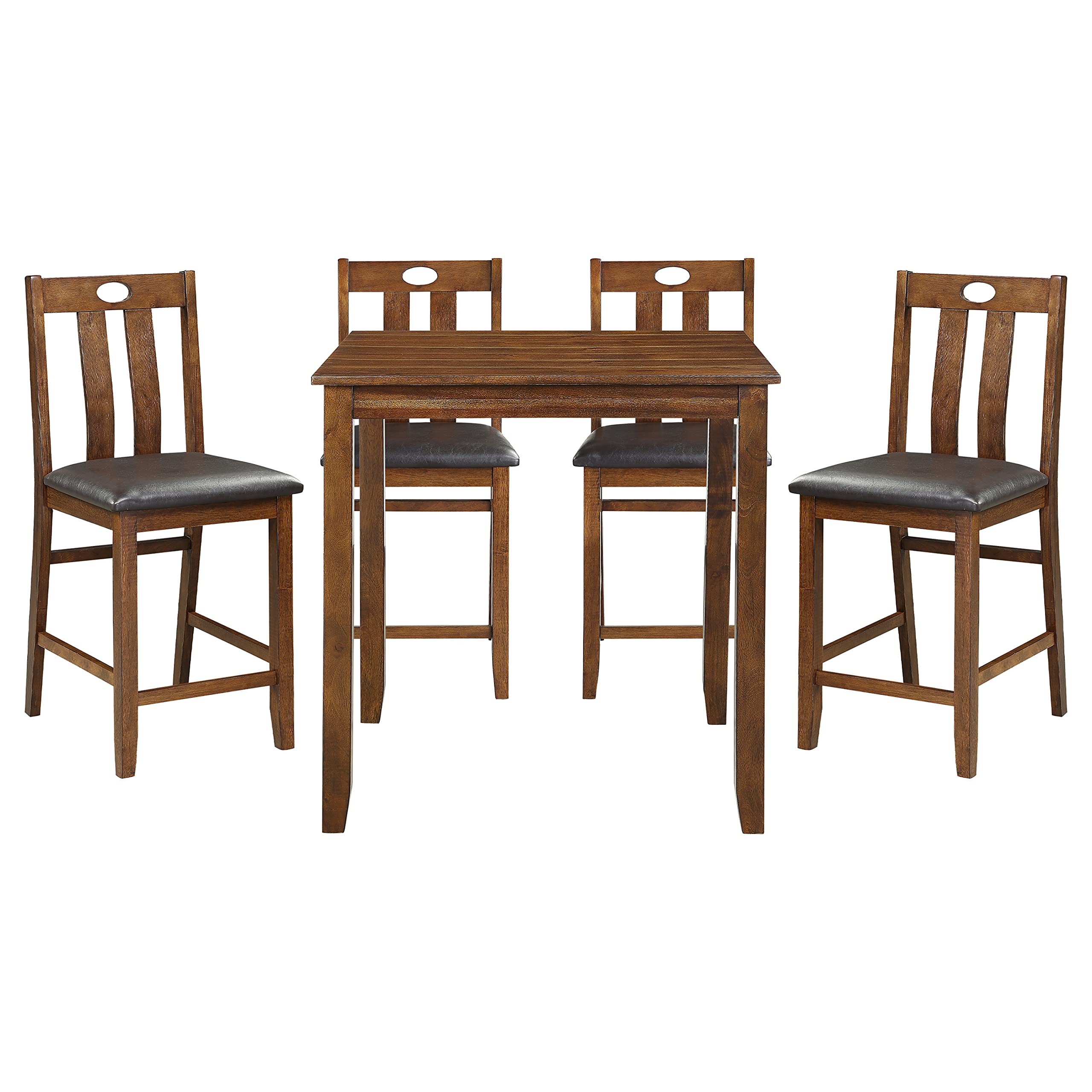 Lexicon Brookshire 5-Piece Counter Height Dining Set - Brown Wooden Bar Table & Stools for Kitchen, Breakfast Nook & Small Space Dining | Modern & Space-Saving Design
