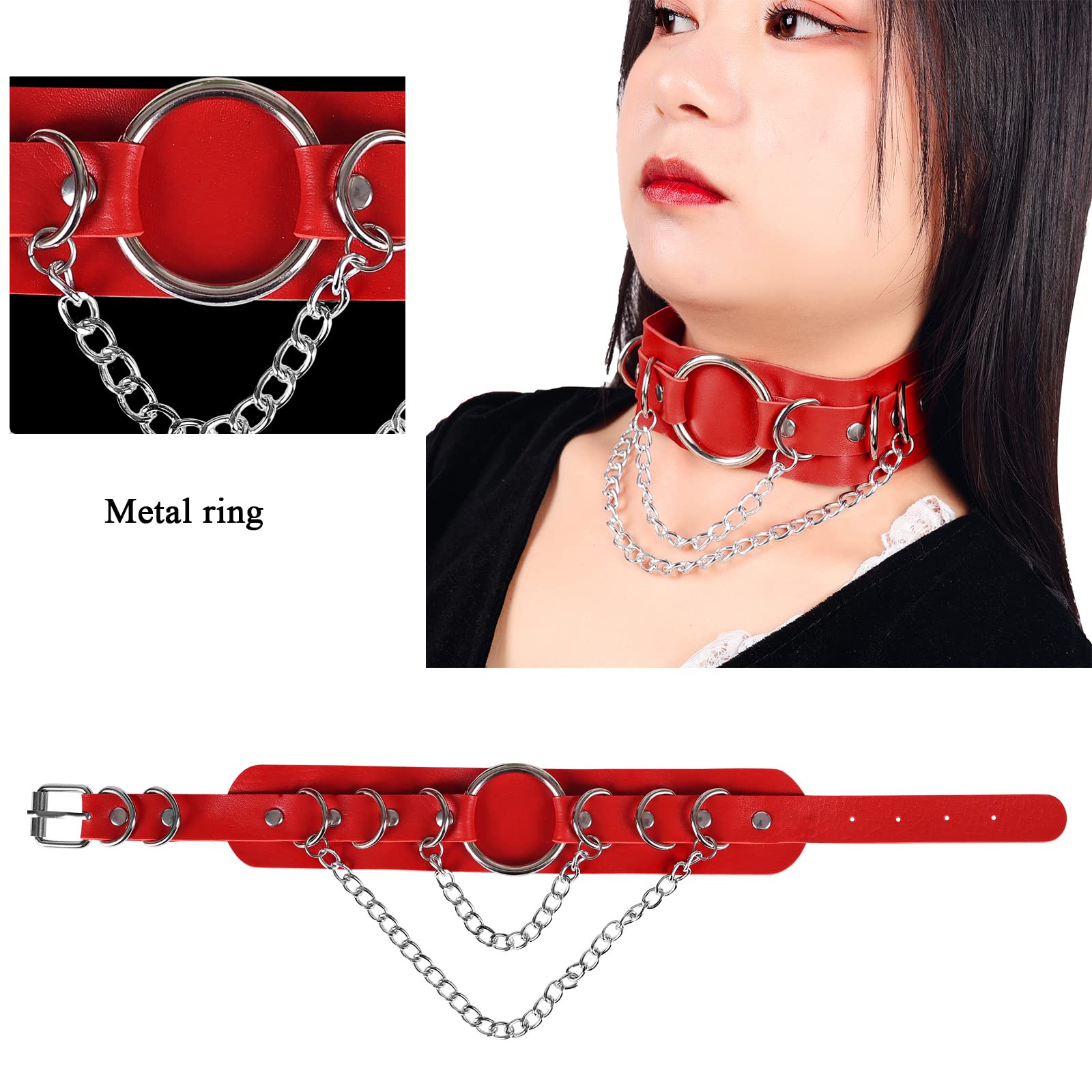 Women's Leather Body Harness Collar Necklace - Punk Gothic Fashion Metal Chain Choker for Carnival Costume & BDSM Accessories - Perfect for Halloween, Cosplay, and Alternative Outfits