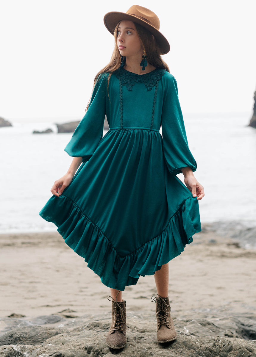 Tatum Teal Dress for Women - Elegant Flowy Midi Dress for Casual Wear, Office, and Special Occasions