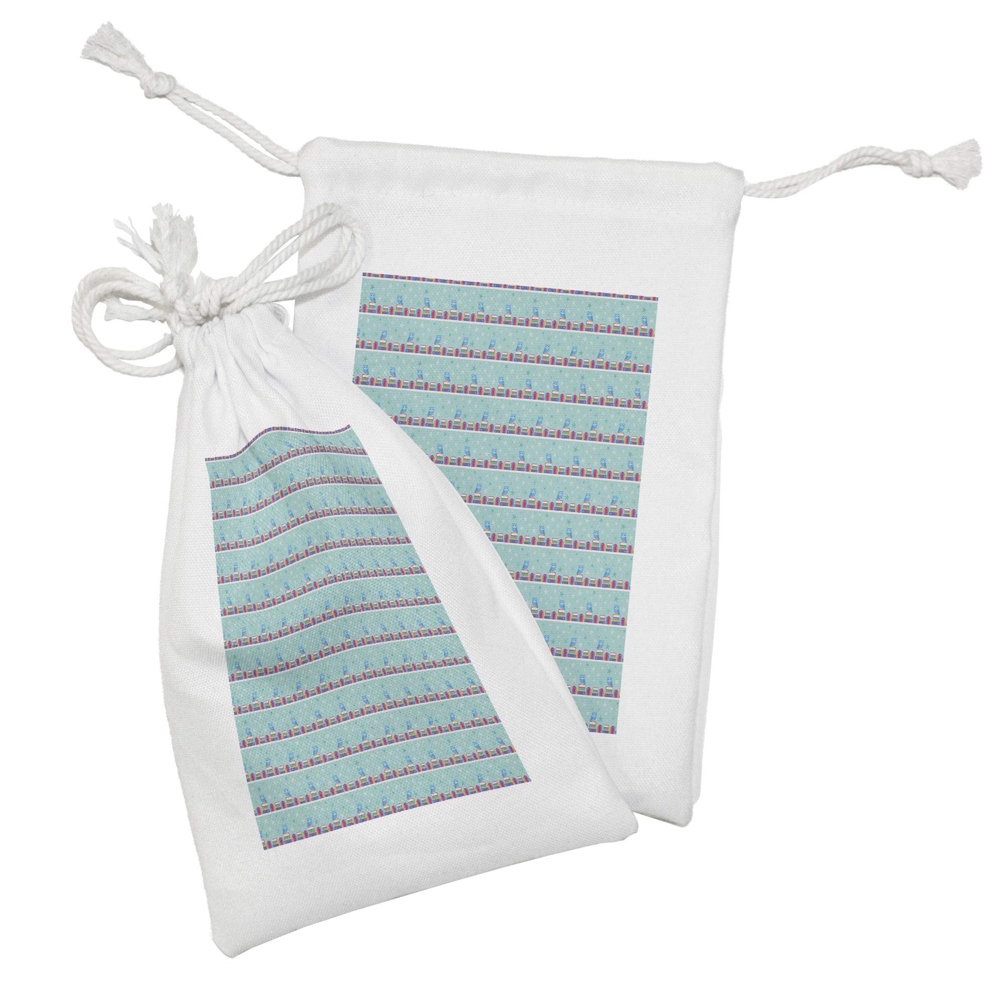 Ambesonne Owl Print Fabric Pouch Set of 2 - Small Drawstring Bags for Toiletries, Masks, and Favors - 9