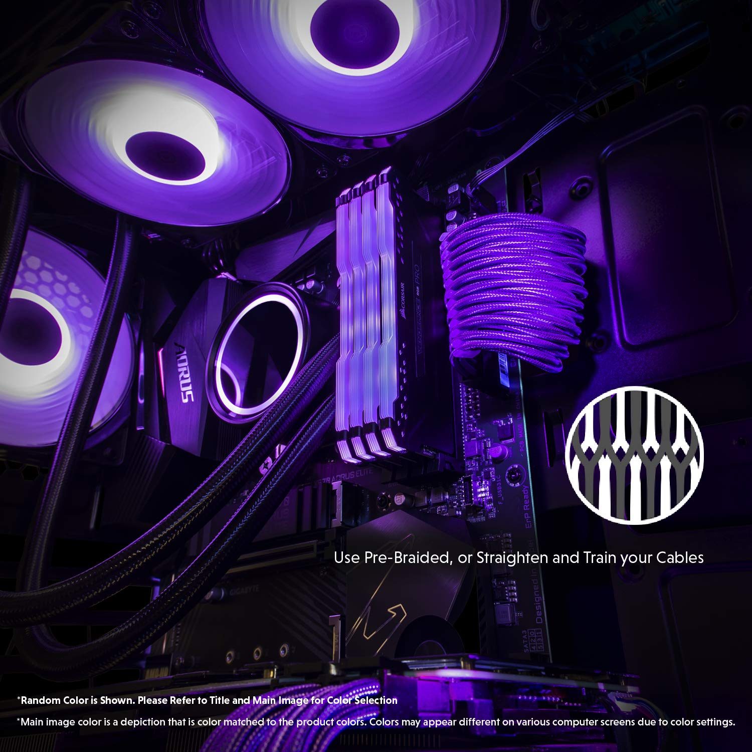 LINKUP AVA 50cm EPS 4 Pin CPU ATX Motherboard PSU Power Supply Braided Sleeved Custom Mod PC Extension Cable with Combs - Strong & Stiff Design - Single Pack 500mm Purple Black - Perfect for Gaming PC Builds, Custom Cable Management & Aesthetic PC Mods