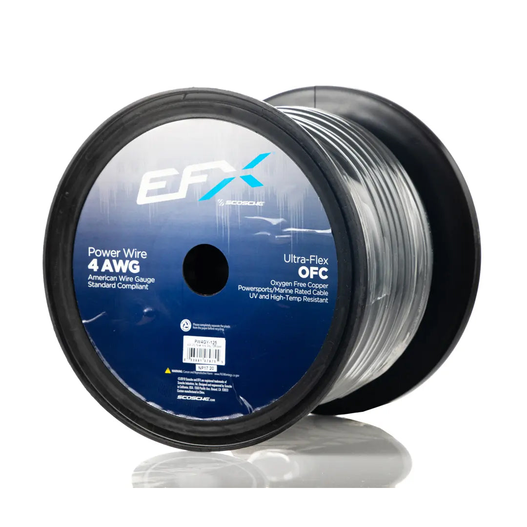 EFX by Scosche PW4GY 125 - 4 Gauge OFC Power Wire (125ft Spool, Gray) - Premium Car Audio Wiring for Amplifiers, Subwoofers & Stereo Systems
