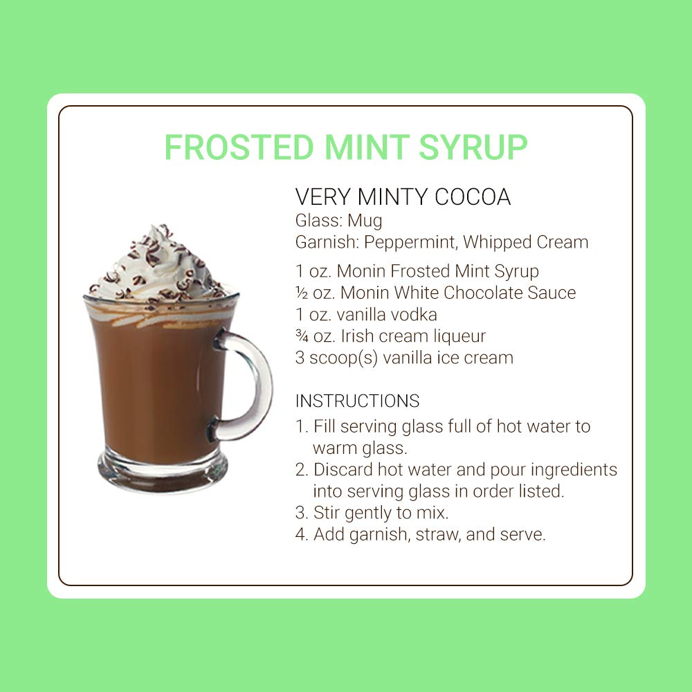 Monin Frosted Mint Syrup - Natural Spearmint Flavor, Non-GMO & Gluten-Free (750ml) | Perfect for Smoothies, Cocktails, Iced Tea & Mocktails | Refreshing Summer Drinks & Dessert Toppings