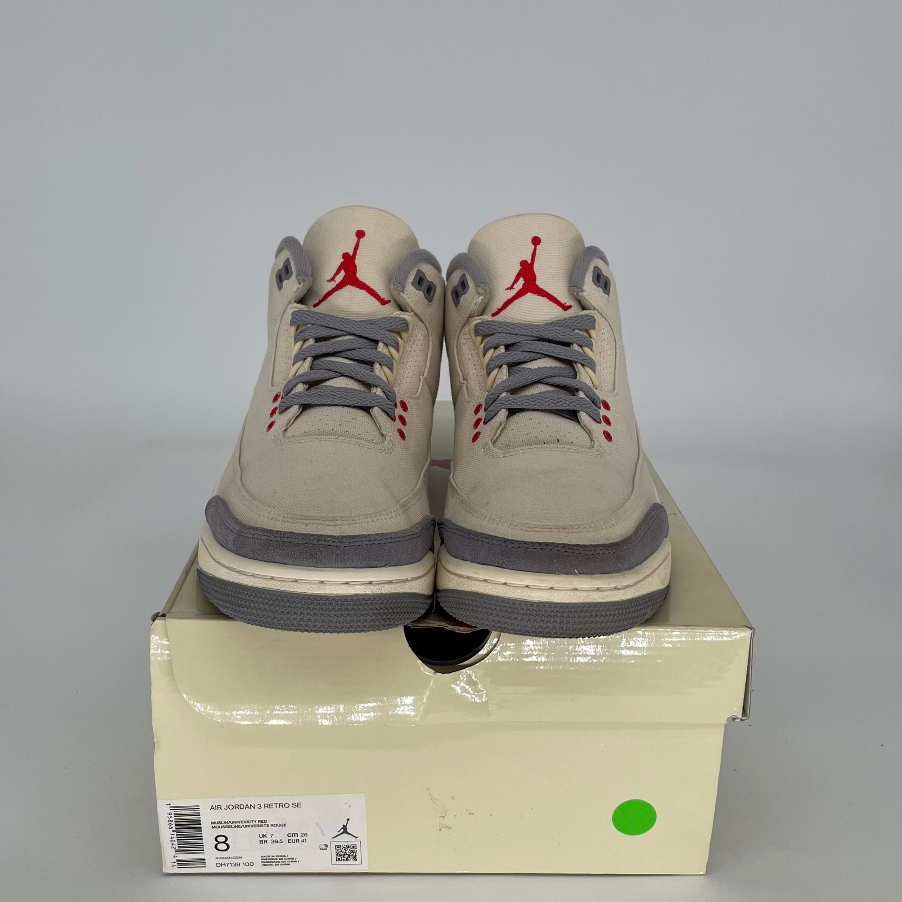 AIR JORDAN 3 MUSLIN Retro Sneakers - Men's Size 8 (DH7139-100) - Authentic Basketball Shoes for Casual Wear & Street Style