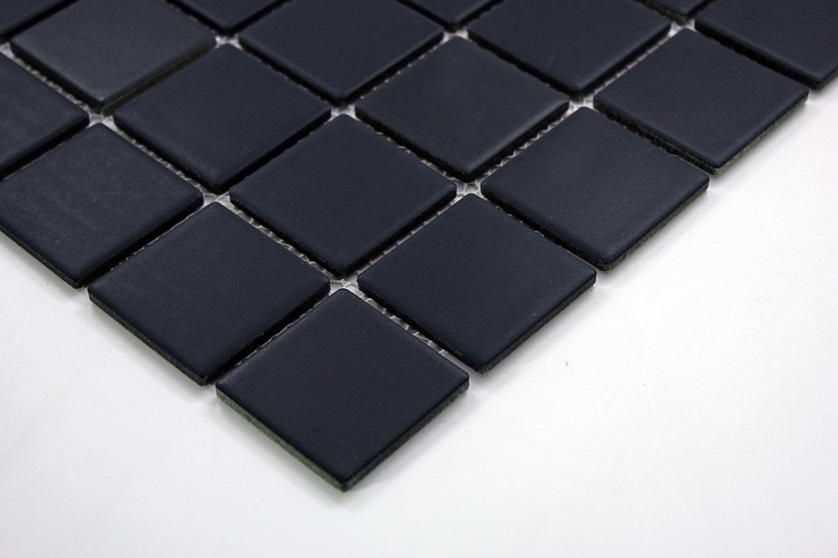 Premium Black Matte Porcelain Mosaic Tiles 2x2 Inch - 12x12 Inch Sheet (5 Pcs/Box) - Ideal for Bathroom, Kitchen Backsplash, Floor & Wall Tile Installation - Waterproof & Durable for Home Renovation Projects