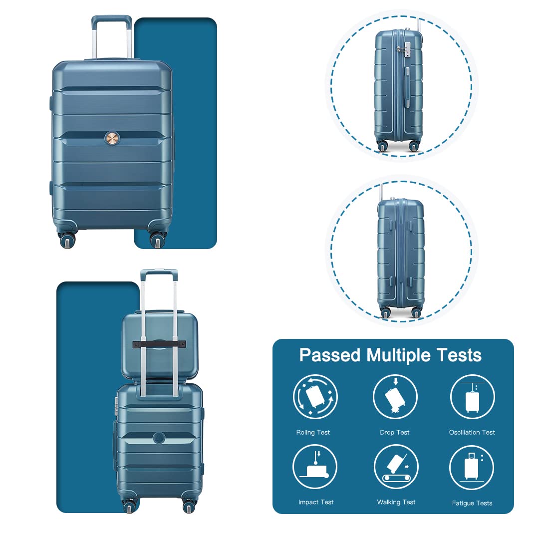 Somago 3-Piece Hard Shell Polypropylene Luggage Set with TSA Lock | Spinner Carry-On Suitcase & Beauty Case | Ice Blue Travel Luggage for Business Trips & Family Vacations