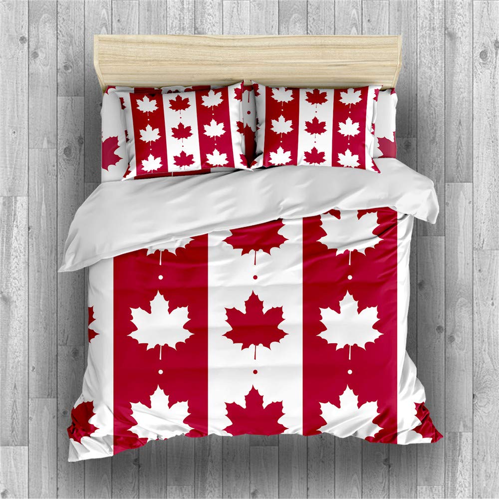 REALIN Canadian Flag Duvet Cover Set - Maple Leaf Flag Bedding with Quilt Cover, Sheets & Pillow Shams (2/3/4PCS) - Twin/Full/Queen/King Size - Perfect for Patriotic Home Decor, Bedroom Makeover & Canada Day Celebrations (Queen-228x228cm-4PCS)