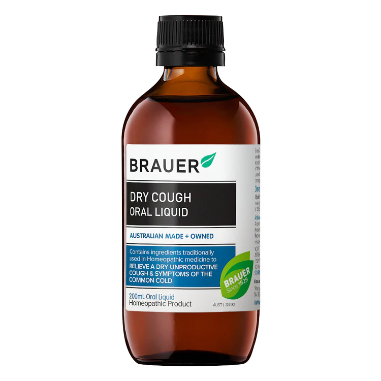 Brauer Dry Cough Liquid for Adults & Kids - Fast-Acting, Alcohol-Free, Natural Relief - Perfect for Nighttime & Daytime Cough Relief at Home or Travel