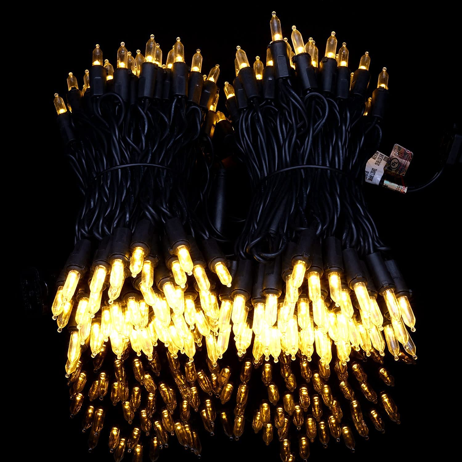 YULETIME 200 Warm White LED Christmas Lights - 66ft Black Wire UL Certified Commercial Grade Holiday String Lights for Indoor/Outdoor Decor, Tree Trimming, and Festive Lighting