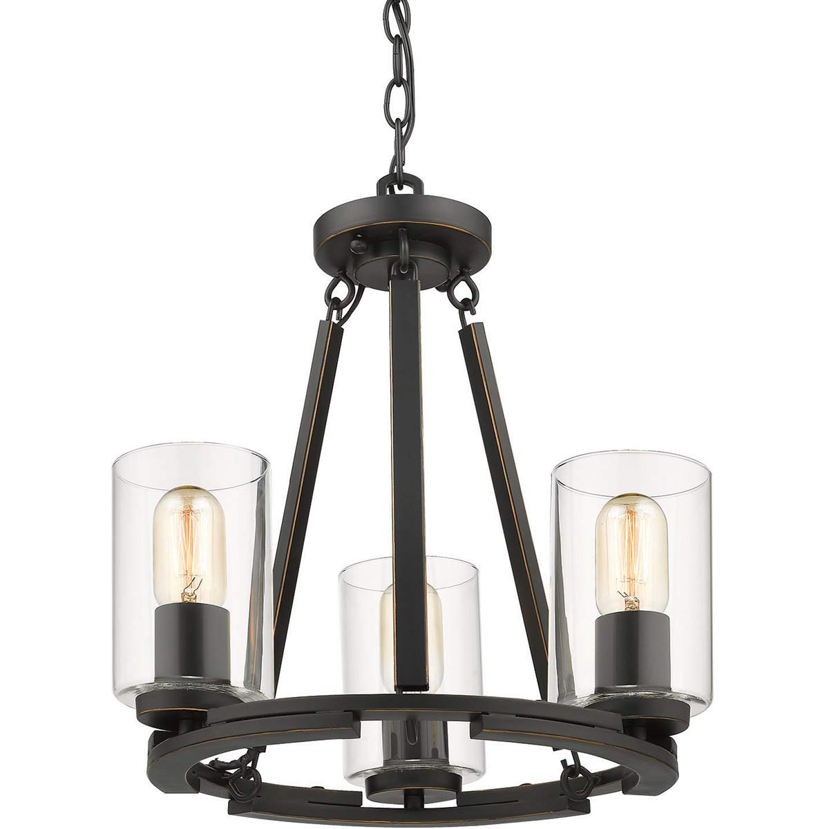 Golden Lighting Monroe 3-Light Semi-Flush Mount Chandelier in Matte Black with Gold Accents & Clear Glass - Elegant Ceiling Light for Dining Room, Kitchen, or Entryway