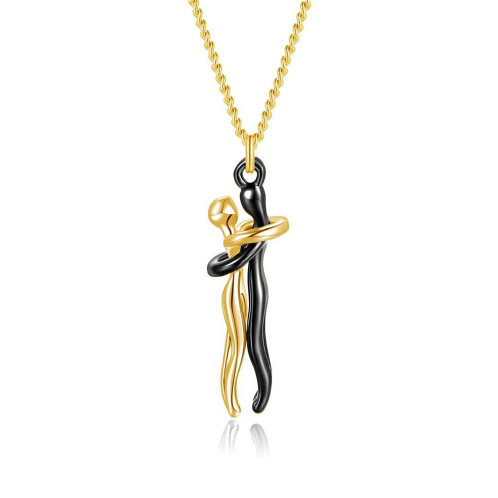 3D Hugging Couple Pendant Necklace - Romantic Love Couples Necklace for Valentine's Day Gift (Gold & Black) | Perfect for Anniversaries, Weddings & Romantic Occasions