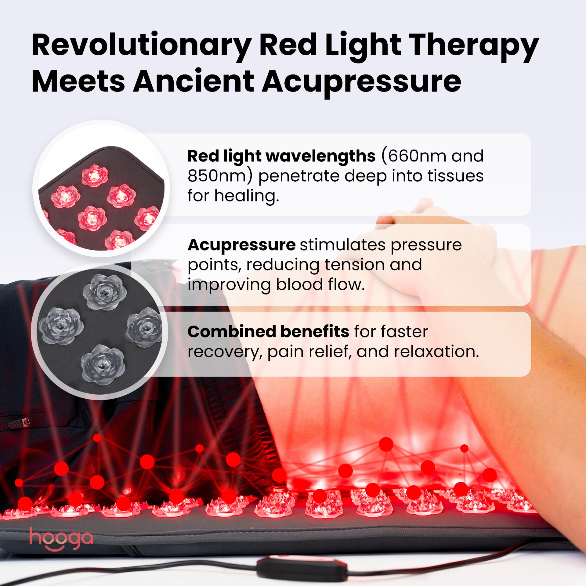 Red Light Therapy Acupressure Spike Mat with Heat - 144 LEDs, 100mW/cm² Irradiance, 660nm & 850nm for Pain Relief & Muscle Recovery | Back Pain Therapy Mat with 15-Min Timer | Safe & Easy to Clean | Includes Pillow | Perfect for Home Use, Yoga Recovery & Relaxation