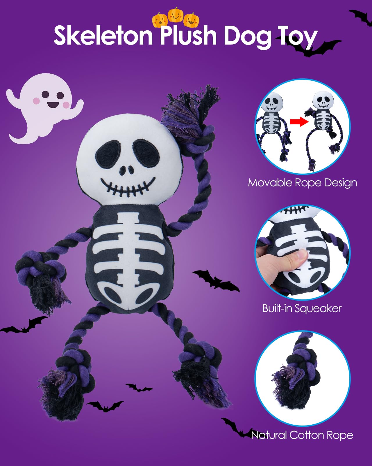 UNISE Halloween Squeaky Dog Toys - Plush Chew Toys for Puppies & Dogs - Fun for Boredom & Teething Relief