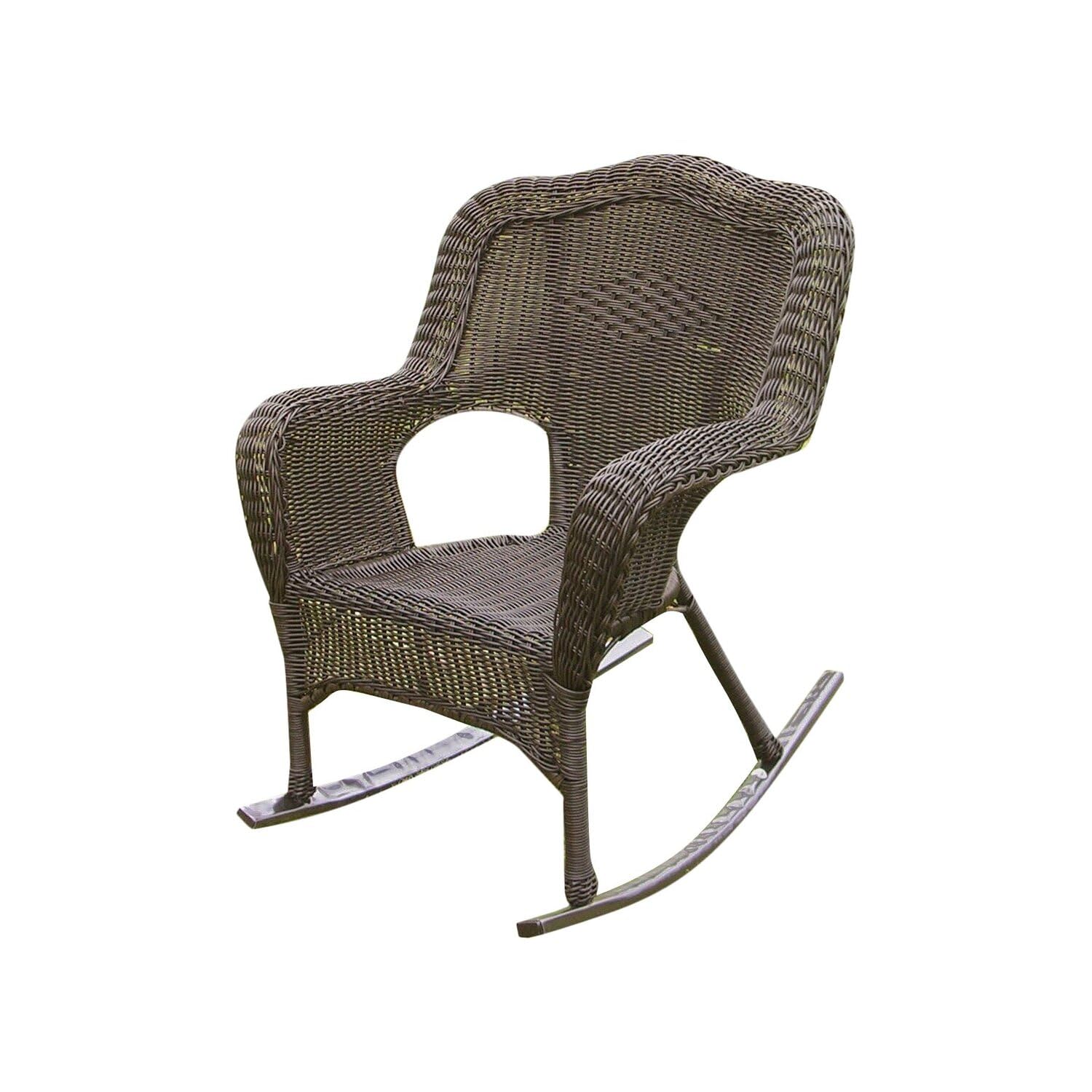 International Caravan Camelback Resin Wicker Rocker Chair - Outdoor Patio Furniture for Porch, Garden & Poolside Relaxation