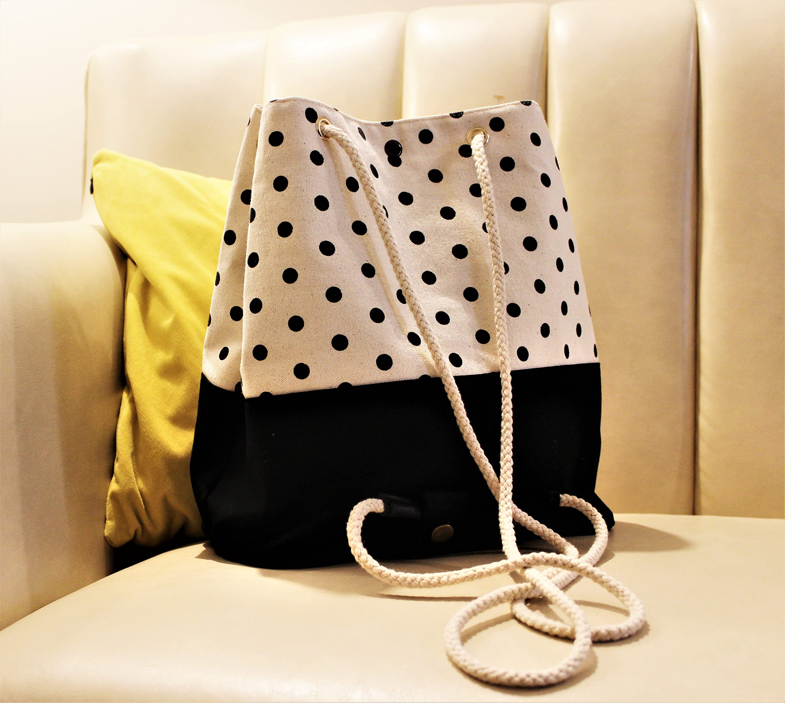 ASTIR COLLEEN Stylish Convertible Sling Backpack for Women - Polka Dot Pattern, Cream Color - Perfect for Travel, Work, School & Everyday Use