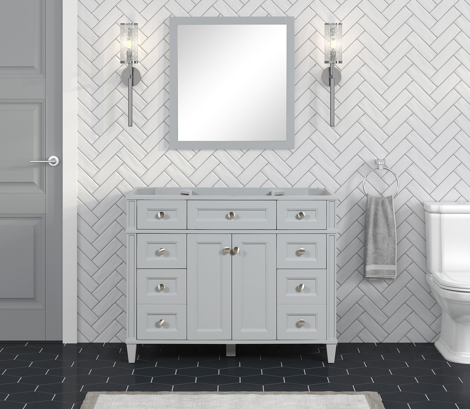 Kensington 41.5 Inch Solid Wood Bathroom Vanity Cabinet Only in Metal Gray - Perfect for Modern Bathroom Renovation & Home Decor