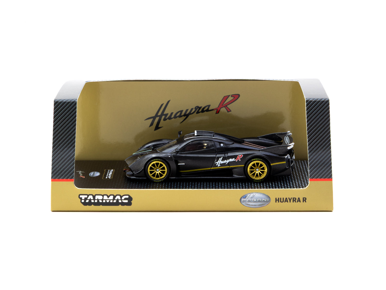 Tarmac Works 1/64 Pagani Huayra R Diecast Model Car - Matt Black Carbon Fiber Finish - Collectible Miniature Vehicle for Display & Racing Enthusiasts - Perfect for Home Office Decor, Car Collections & RC Track Racing