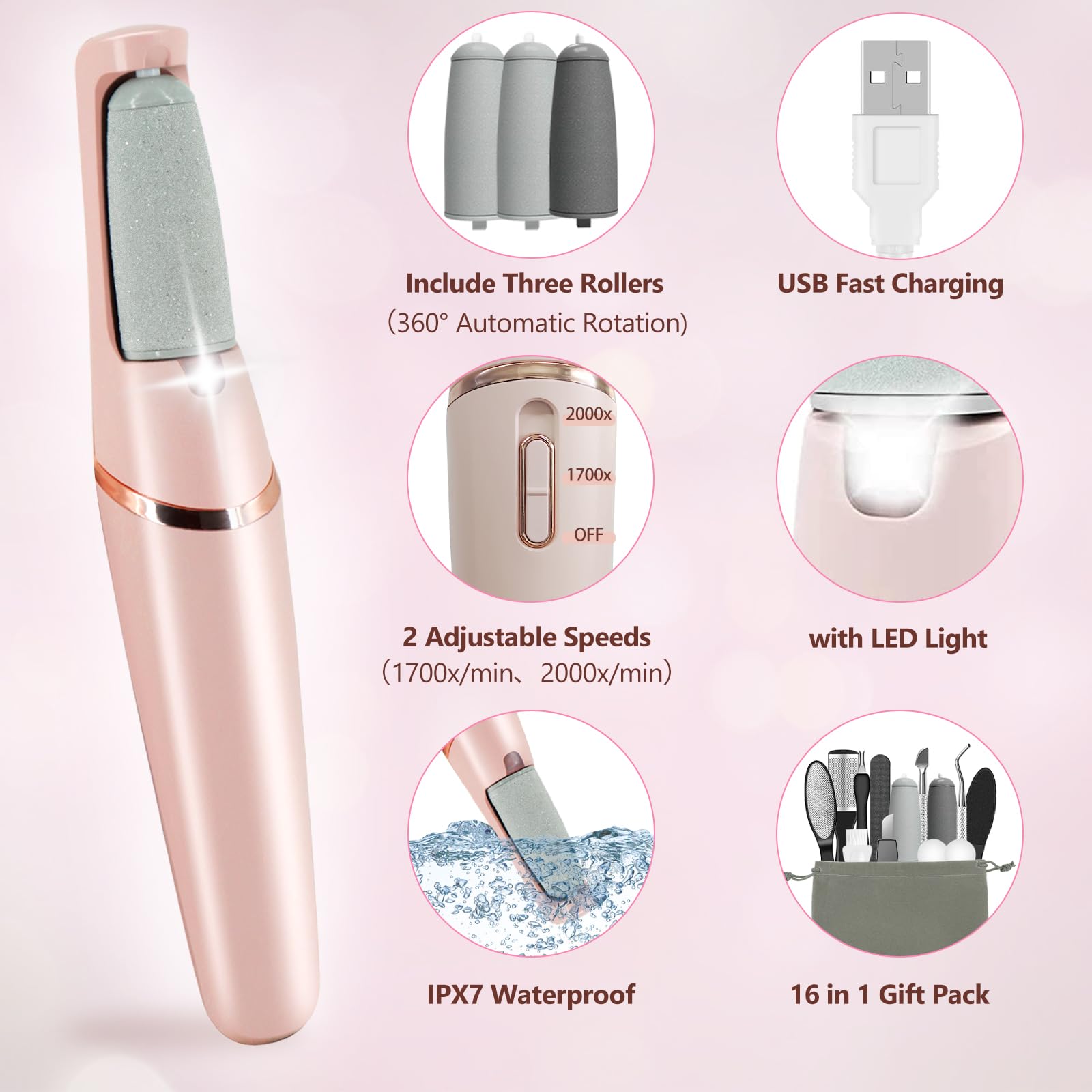 Haootadiy Rechargeable Electric Callus Remover for Feet - 12-in-1 Pedicure Kit with Dry Skin Removal for Smooth Feet, Dead Skin Exfoliator & Foot Care - Perfect for Home Spa, Pedicure & Gift Giving