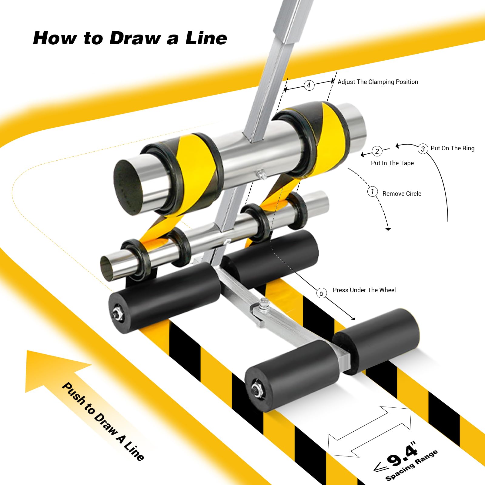 Professional Line Striping Machine with Drawing Circle Kit - Parking Lot & Driveway Paint Striper for Asphalt, Concrete, Basketball & Pickleball Courts - Road Warning Line Painting Equipment | Perfect for DIY Projects, Sports Court Maintenance & Commercial Parking Lot Marking