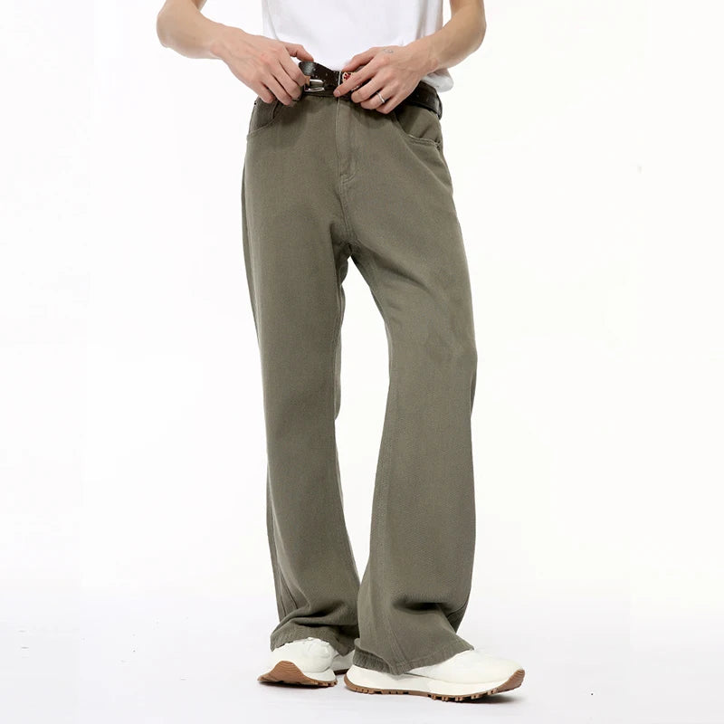 American Style Men's Denim Pants - Loose Fit Washed Straight Wide Leg Casual Jeans for Men (Solid Color 9C6380) | Perfect for Everyday Wear, Street Fashion & Relaxed Outfits
