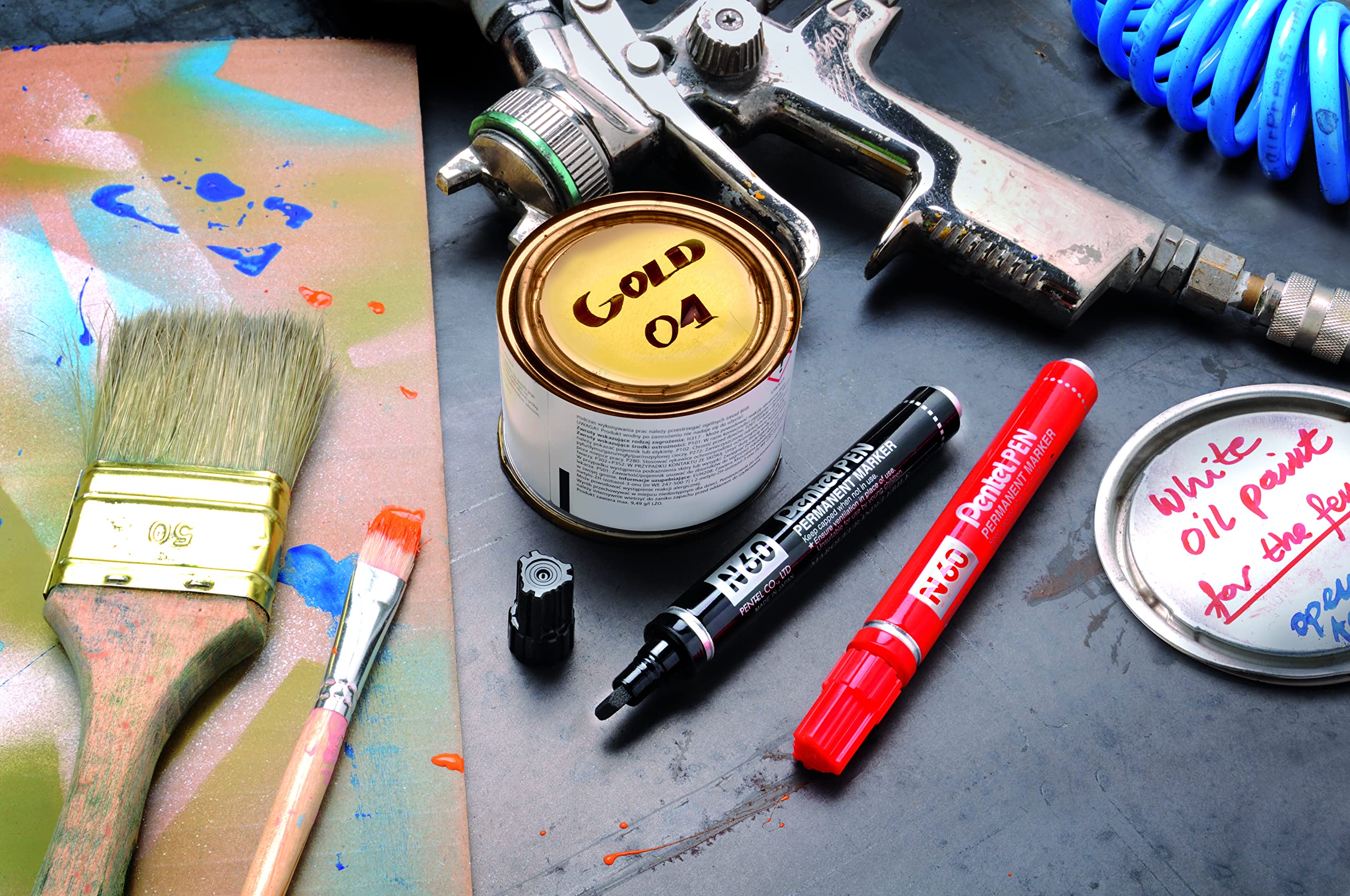 Pentel N60 Permanent Marker - Chisel Tip, Aluminum Barrel, Waterproof Blue Ink - Ideal for Labeling, Crafting & Industrial Use