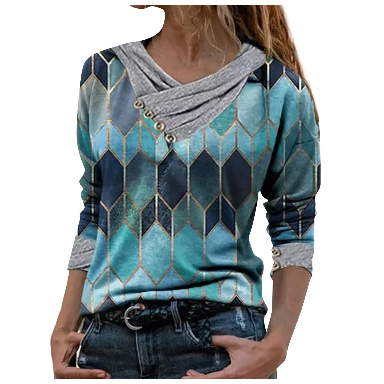 ZEFOTIM Women's Loose Fit Tie-Dye Print Long Sleeve Tunic Top with Embroidery Collar - Trendy Spring Casual Shirt for Work, Travel & Everyday Wear