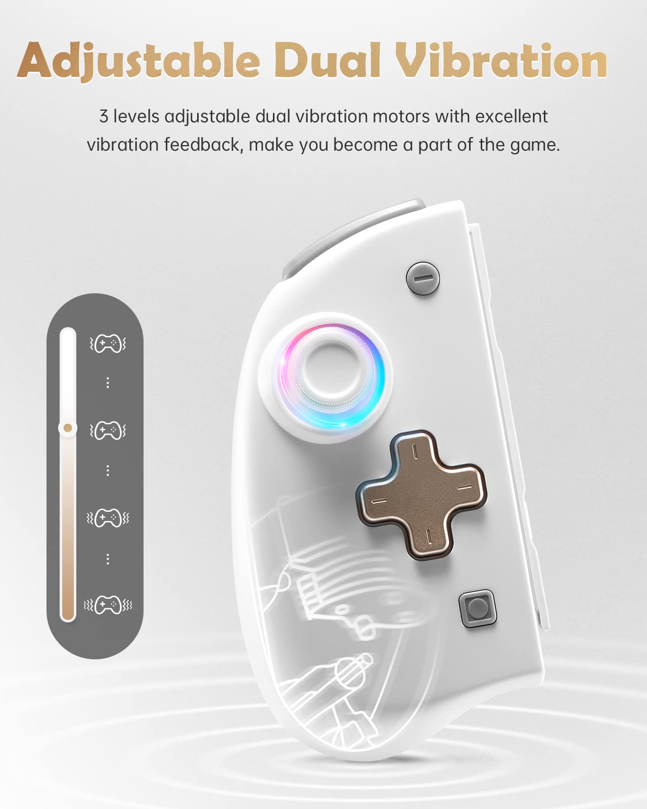 DOYOKY Binbok Wireless Joy Pad Controller for Nintendo Switch & Switch OLED - 8 Color Adjustable LED, Back Map Button, Turbo, Motion Control (White & Grey) - Perfect for Gaming, Party Play & Family Entertainment