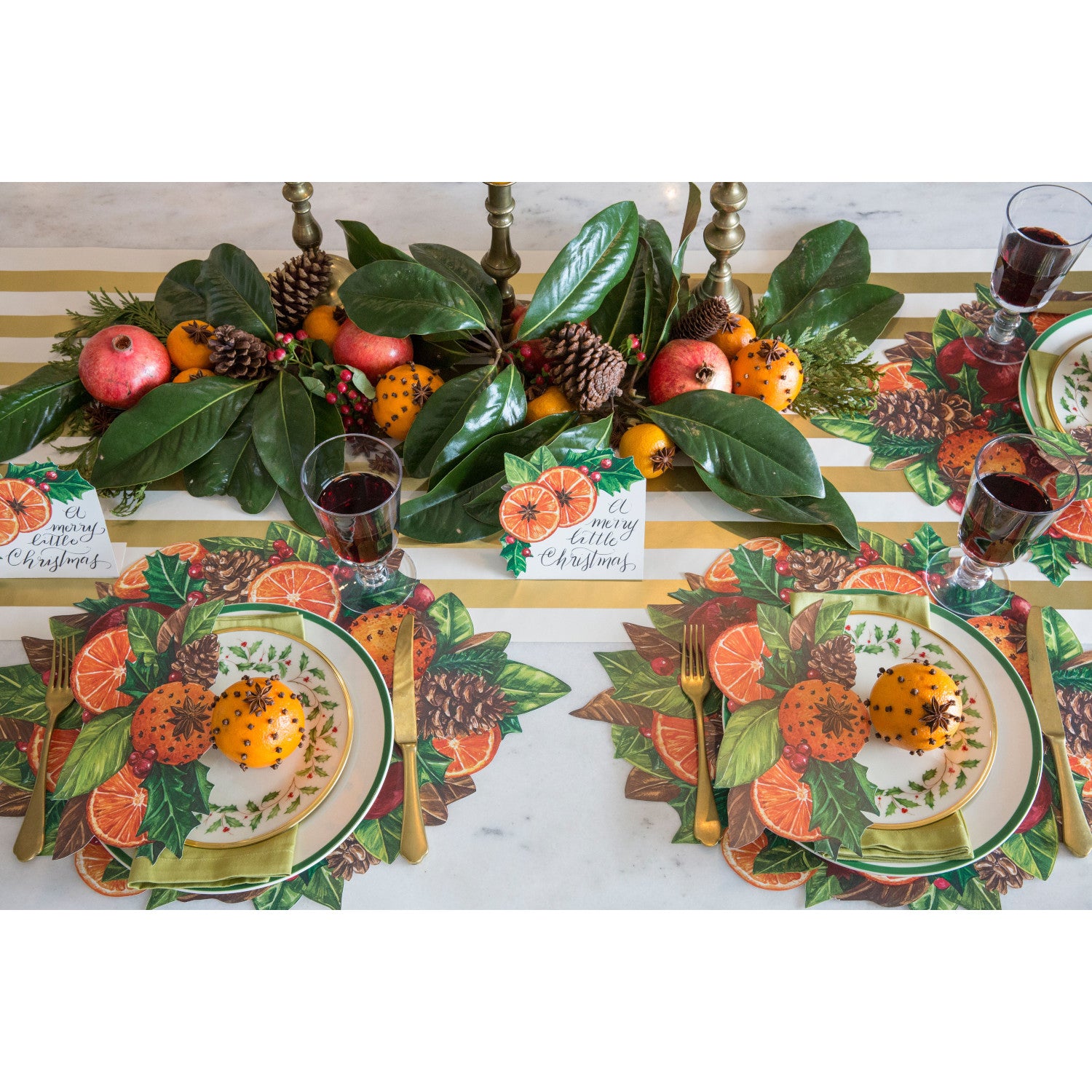 Winter Citrus Die-Cut Placemats - Set of 6 Waterproof Vinyl Table Mats for Holiday Dining, Christmas Decor & Kitchen Decorations - Perfect for Dinner Parties, Family Gatherings & Festive Tablescapes