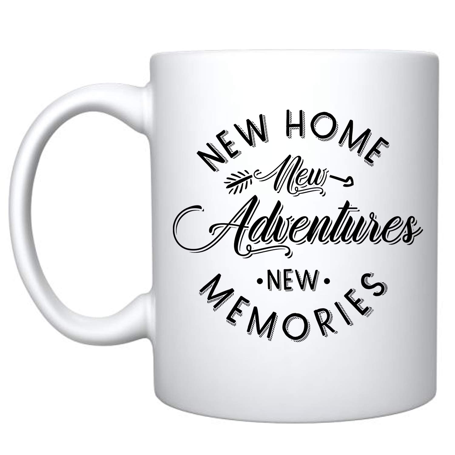 Veracco White Ceramic Coffee Mug - Funny Gift for Coffee Lovers, Bachelor Party Favors, Housewarming Present - Perfect for Home, Office & Gifting (New Home, New Adventures, New Memories)