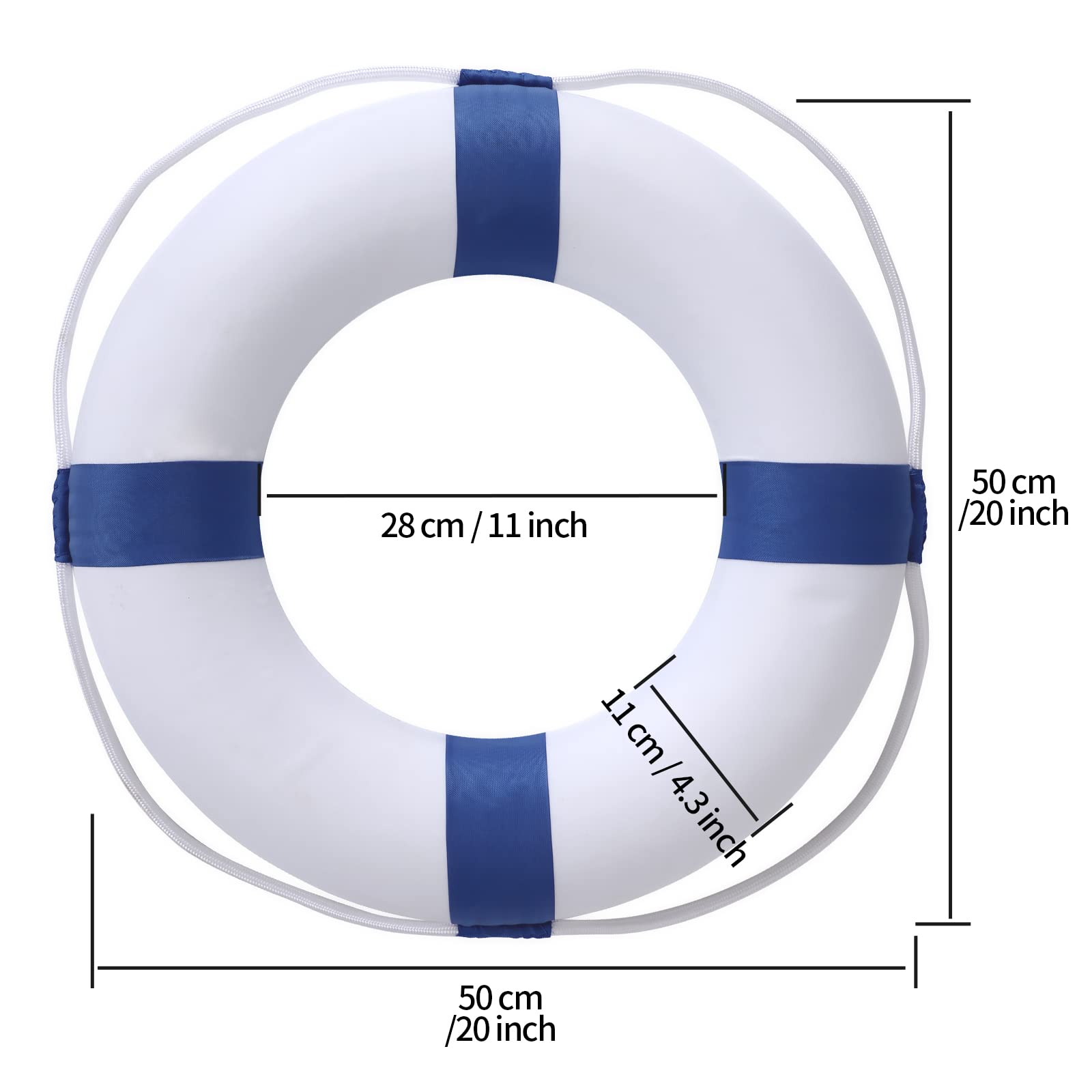 20 Inch / 50cm Pool Safety Ring Buoy - US Coast Guard Approved Life Preserver for Swimming Pools, Lakes & Boats - Durable Foam Swim Rescue Ring for Emergency & Wall Decoration