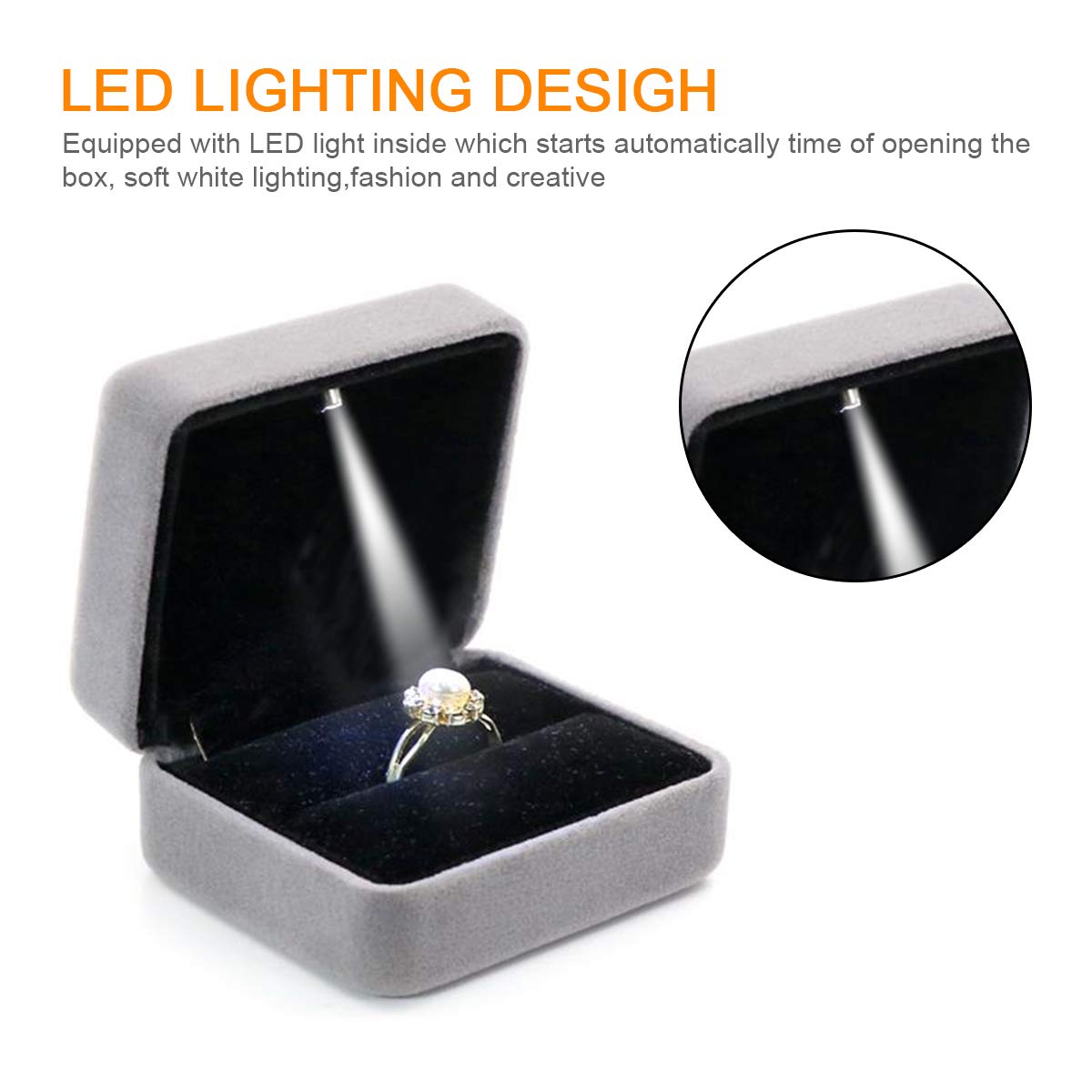 GBYAN Velvet Ring Box with LED Light - Premium Jewelry Display Gift Box for Proposal, Engagement & Wedding - Perfect for Romantic Surprises & Special Occasions