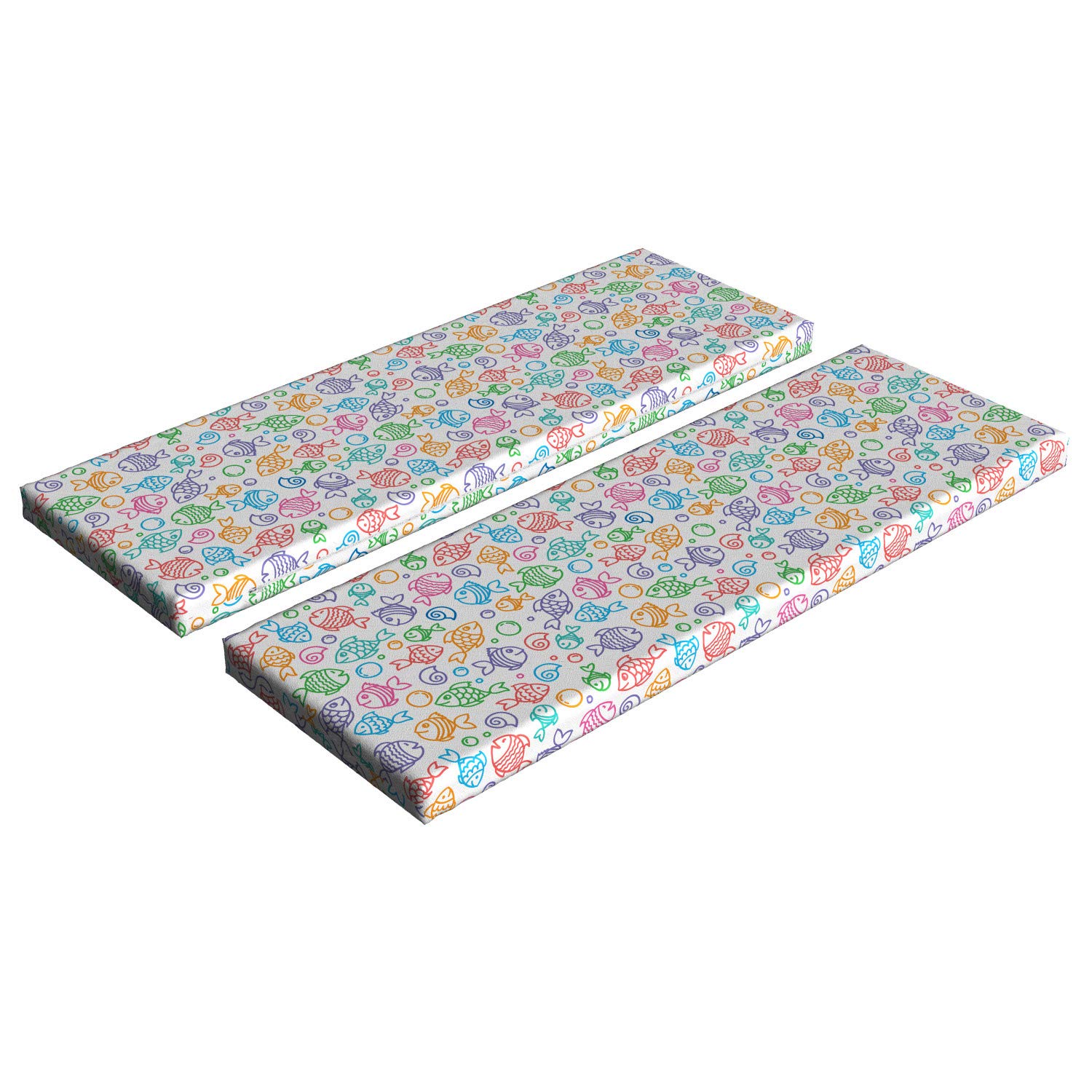 Ambesonne 2-Piece Fish Bench Cushion Set - Colorful Doodle Style Underwater Theme with Happy Fish & Bubbles - 45
