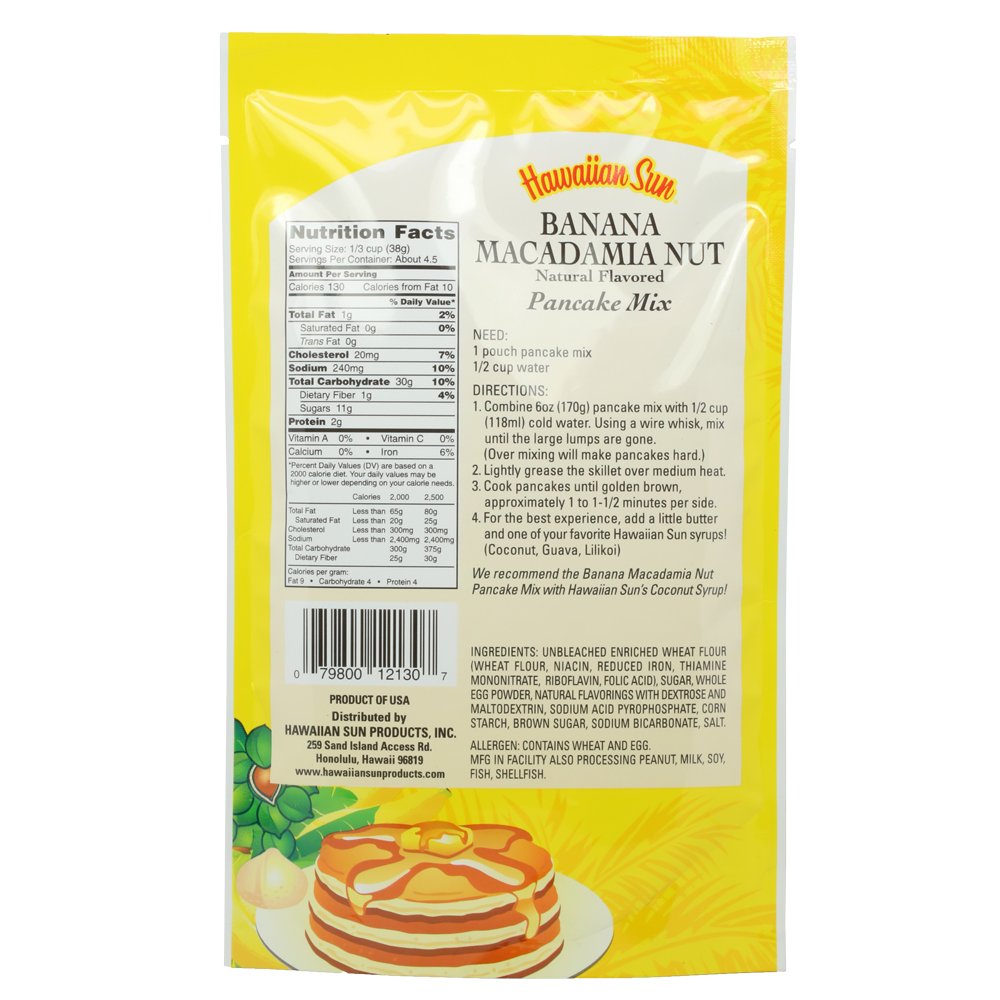 Hawaiian Sun Banana Macadamia Nut Pancake Mix - 6oz (Pack of 3) | Gluten-Free Breakfast Pancake Mix for Fluffy Pancakes | Perfect for Family Brunch, Camping & Holiday Breakfasts