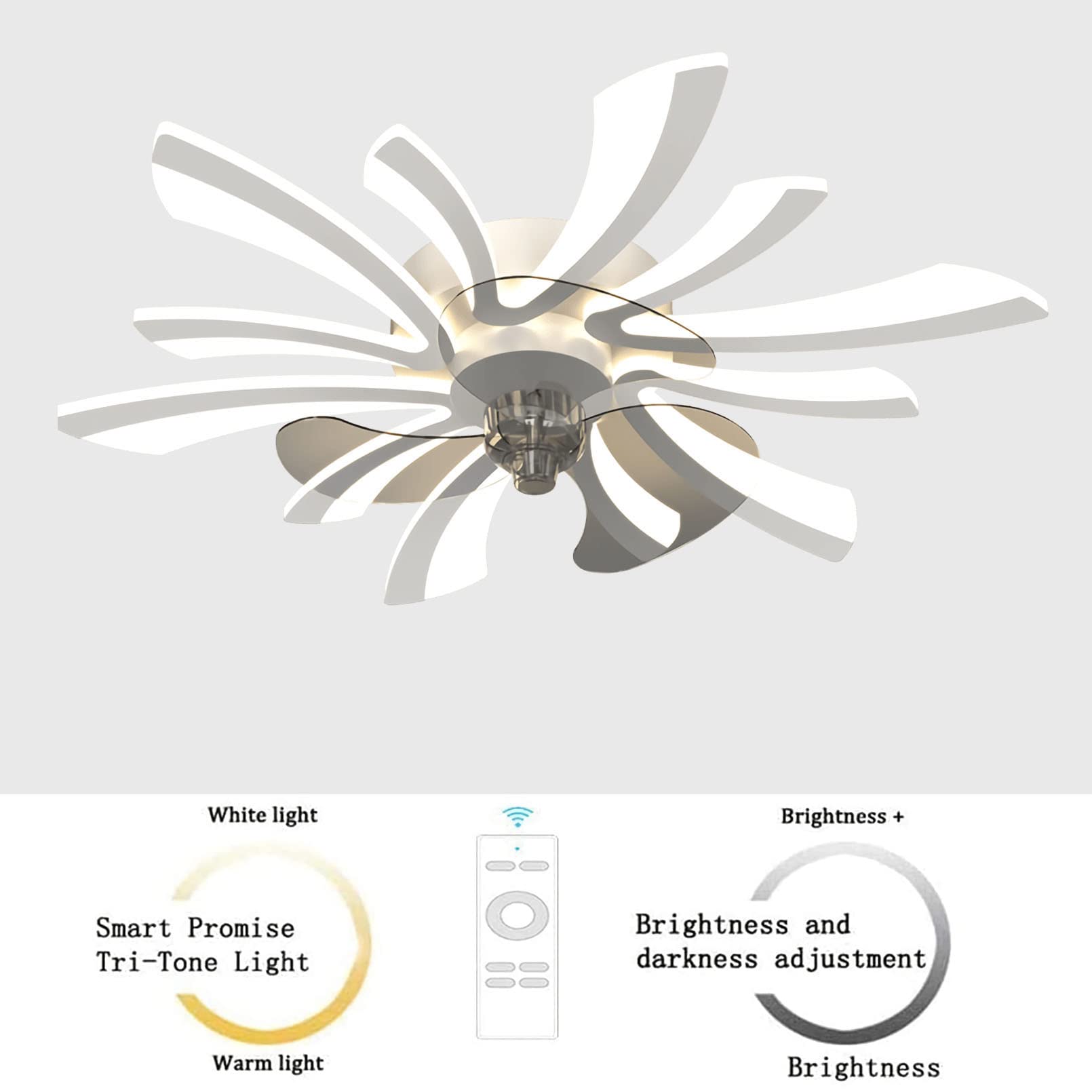 Modern 6-Light LED Ceiling Fan with Remote Control - Quiet Dimmable Lighting for Bedroom, Dining Room & Living Room - Energy Efficient White Fan Light for Home & Office Use