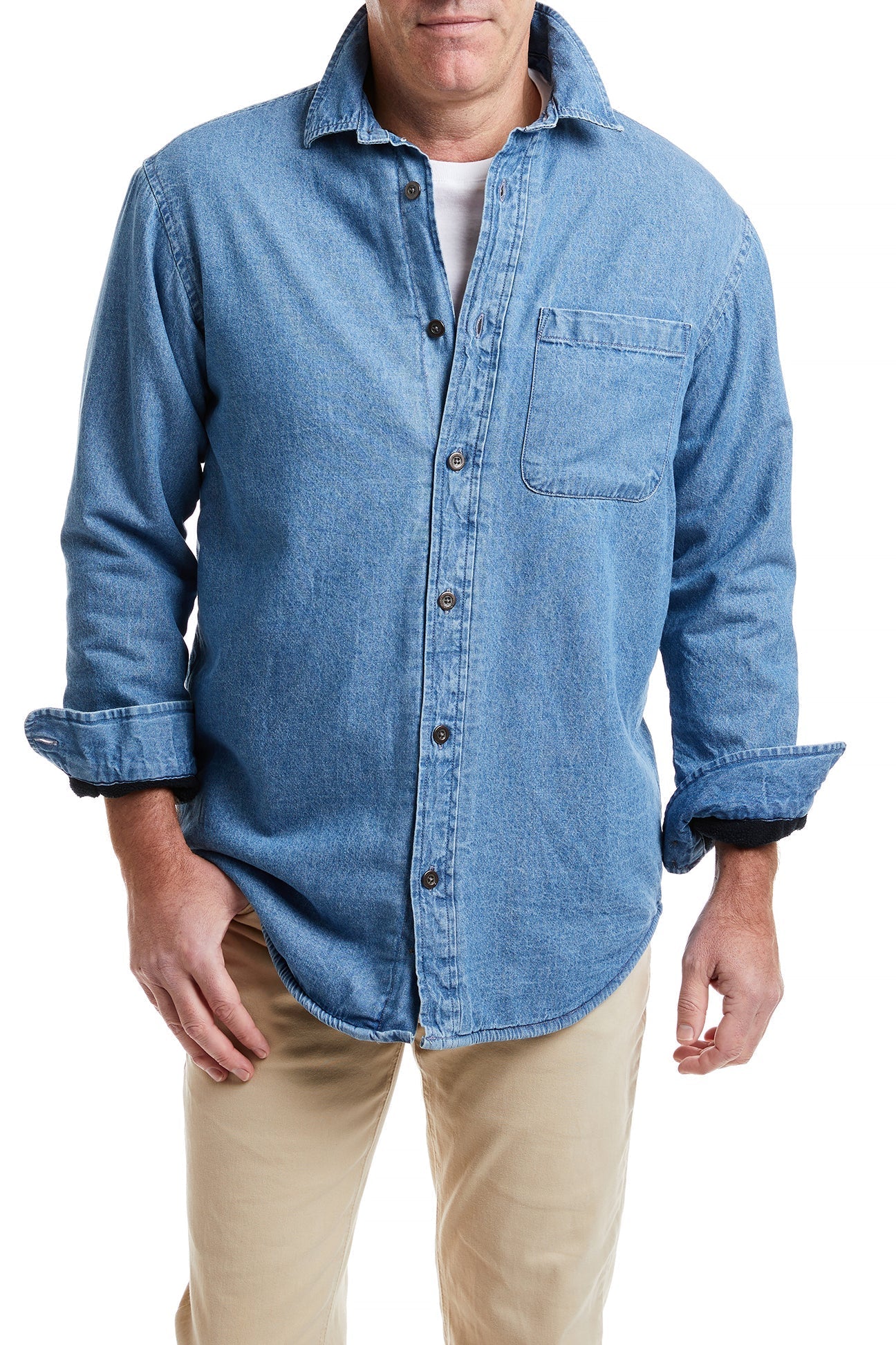 Beach Walker Denim & Fleece Lined Shirt - Comfortable Winter Flannel for Men & Women - Perfect for Outdoor Activities, Camping, and Casual Wear