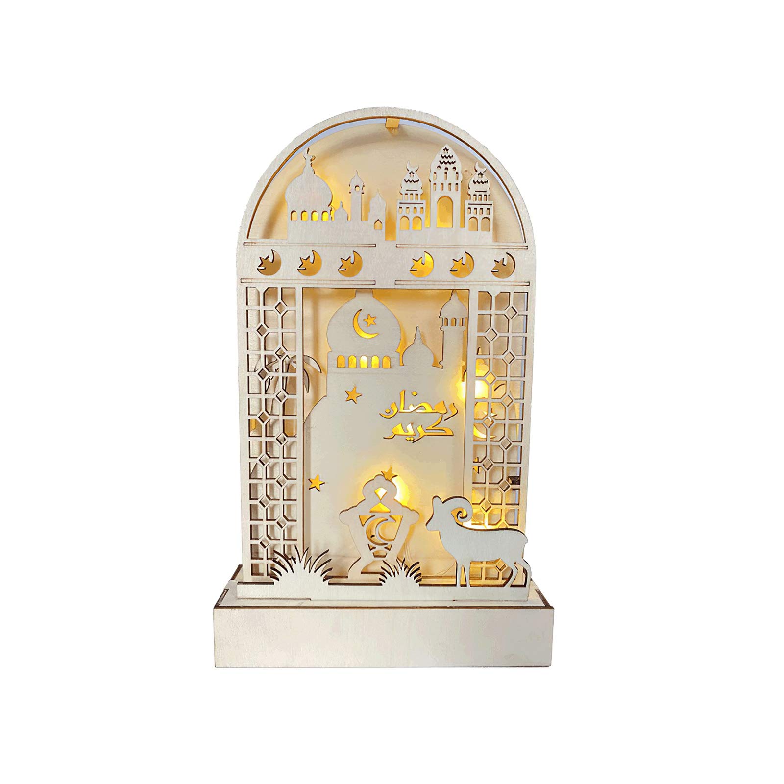 Islamic Art Wooden LED Lamp - Handcrafted Arabic Calligraphy Decorative Light for Home, Ramadan & Eid Decor - Perfect Muslim Gift for Indoor Use, Prayer Room & Festive Celebrations