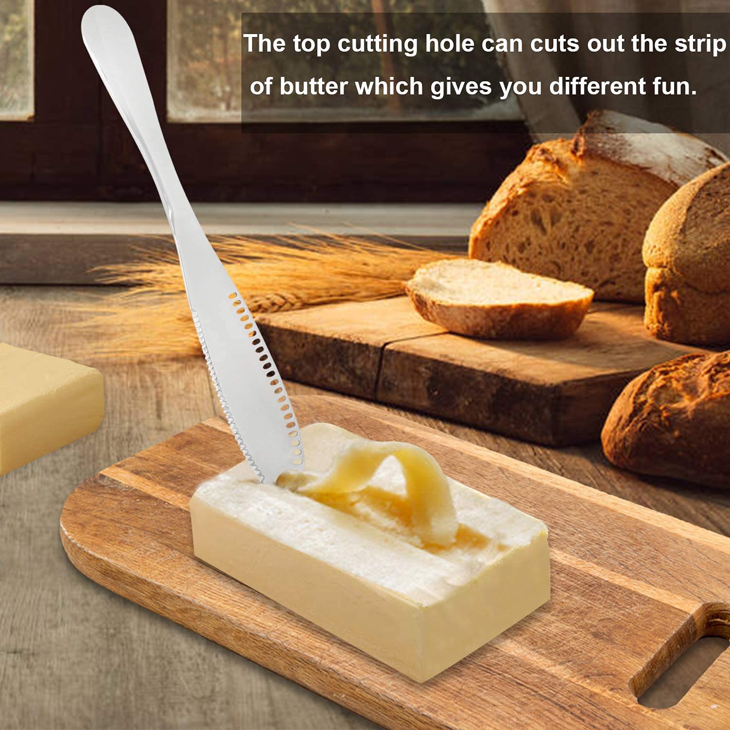 Premium Stainless Steel 3-in-1 Butter Knife - Serrated Edge Butter Spreader with Cheese Grater & Slicer for Kitchen, Dining & Entertaining (Random Color, Pack of 1) - Perfect for Breakfast, Brunch, Cheese Boards & Food Prep