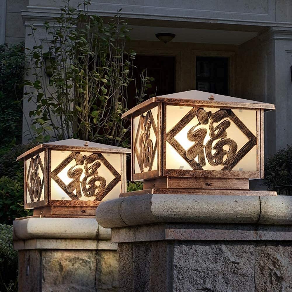 Outdoor Post Pillar Lantern - IP65 Waterproof Aluminum Column Light with Clear Glass - Oil Rubbed Black/Brass Square Design for Fence, Deck & Garden Lighting - Perfect for Porch Entryway, Driveway & Landscape Illumination