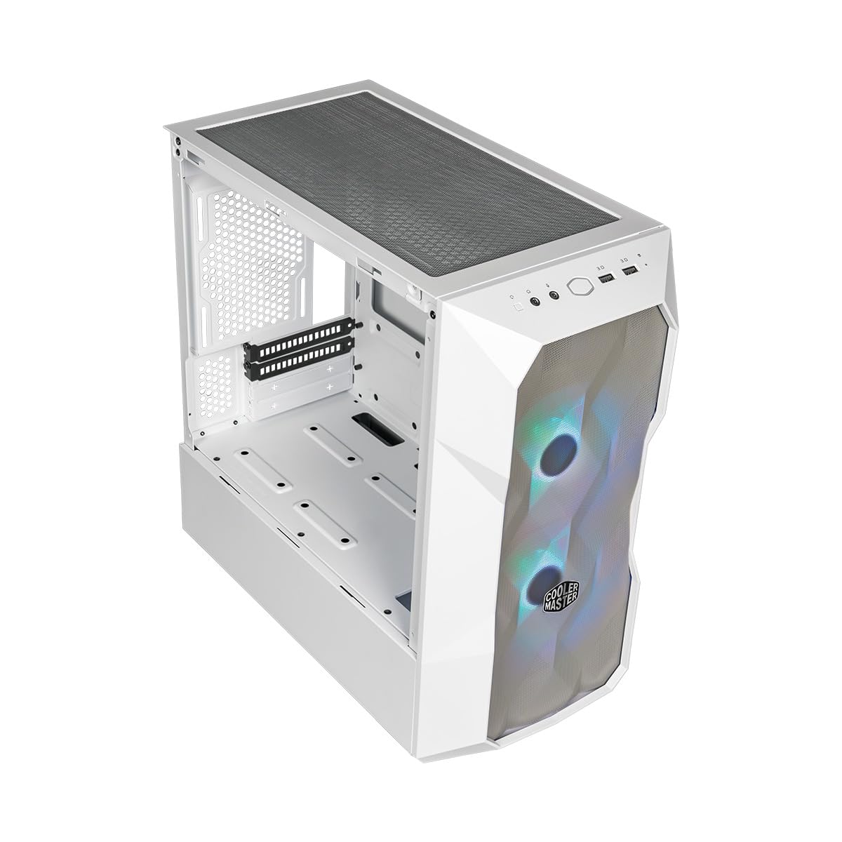Cooler Master TD300 Mesh White Mini-Tower PC Case - High Airflow Design with 2x120mm ARGB Fans, Micro-ATX/Mini-ITX Support, Tempered Glass Panel - Perfect for Gaming & Streaming Setup