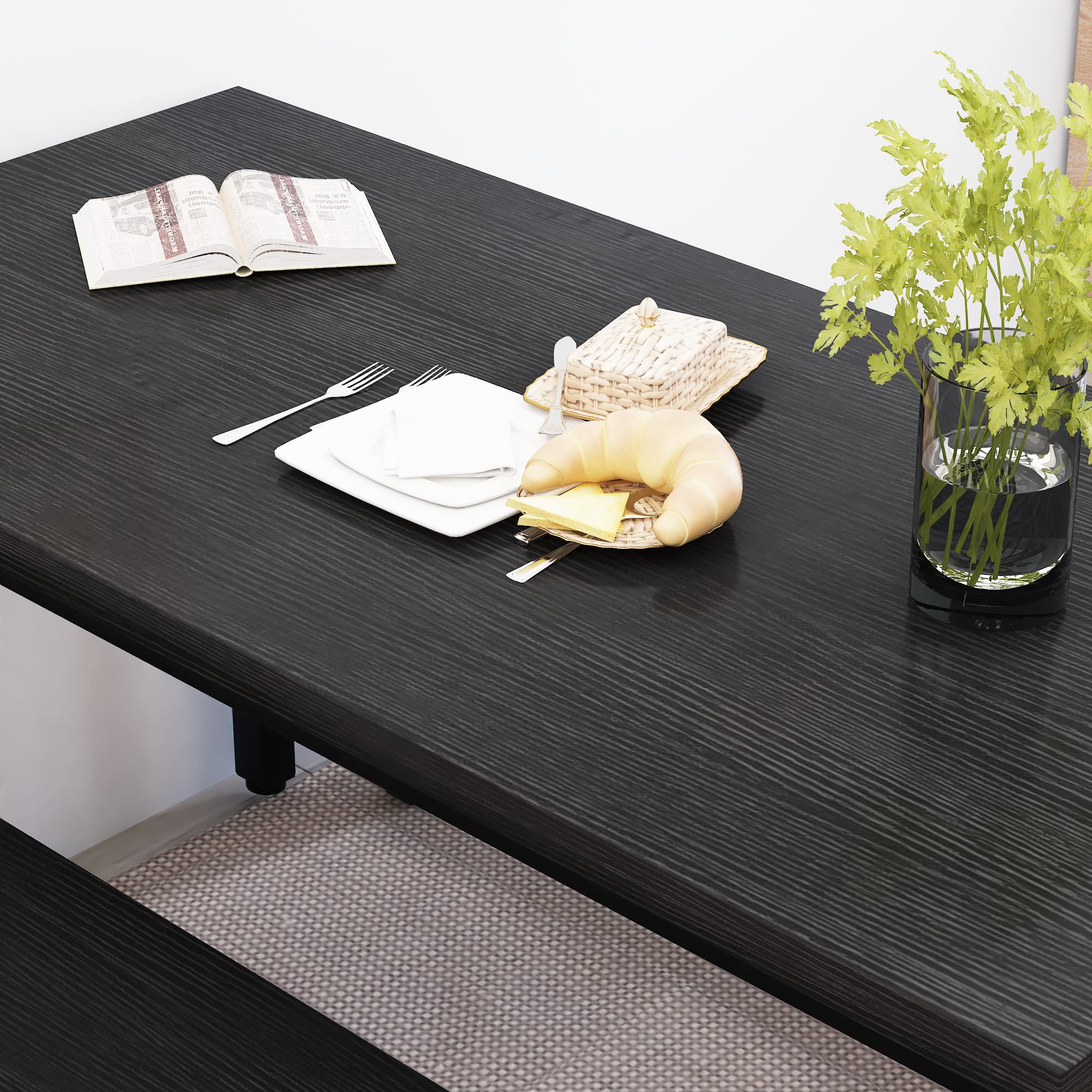 **Recaceik 3-Piece Farmhouse Dining Table Set for 4 with 2 Benches - Industrial Kitchen Table Set for Small Spaces, Apartments, Breakfast Nook - Perfect for Family Meals & Entertaining (Black)**