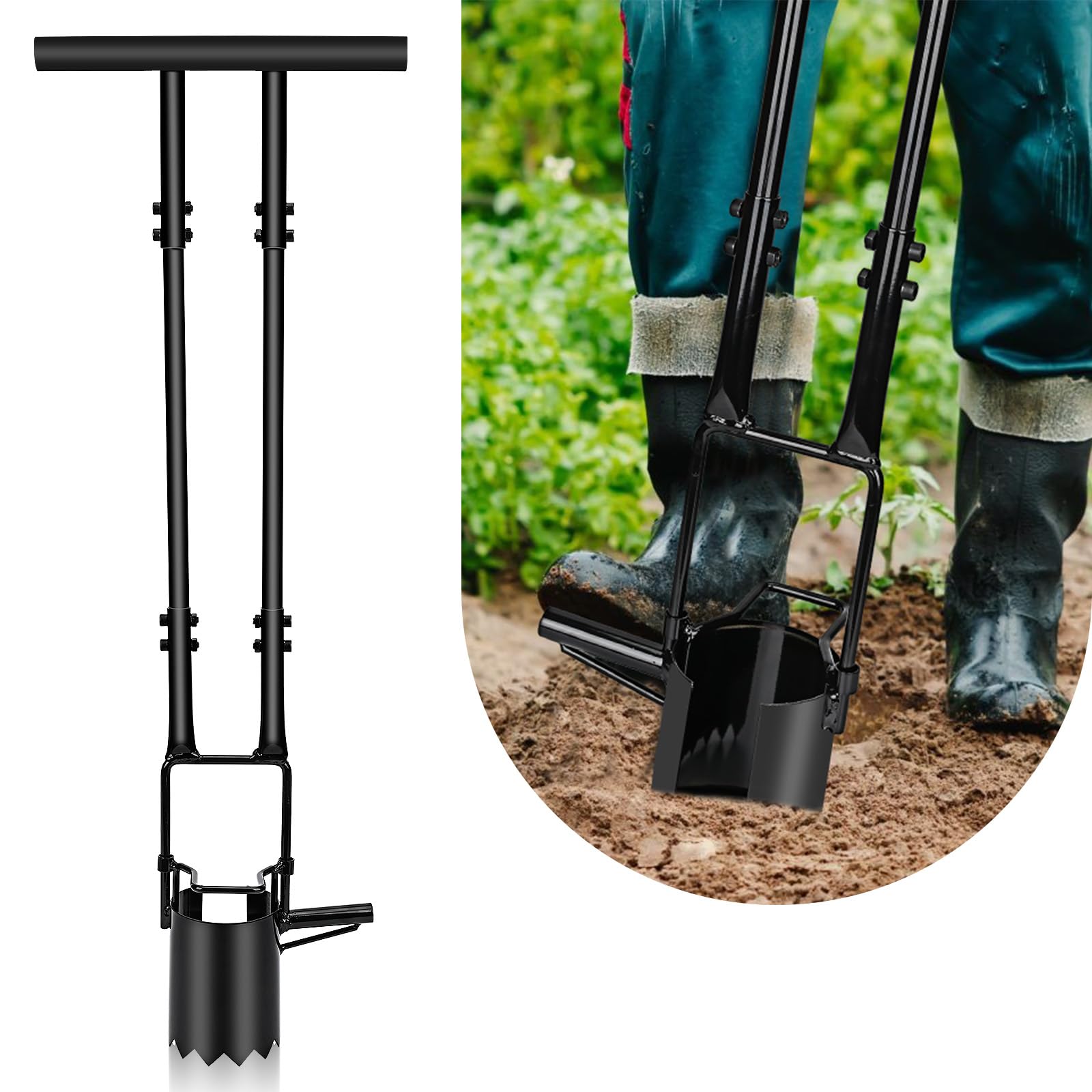 5-in-1 Bulb Planter Tool with Long Handle - Lawn & Garden Transplanter, Grass Plugger, Sod Remover - Perfect for Planting Tulips, Iris, Daffodils - Ideal for Spring Gardening, Landscaping & Flower Bed Maintenance