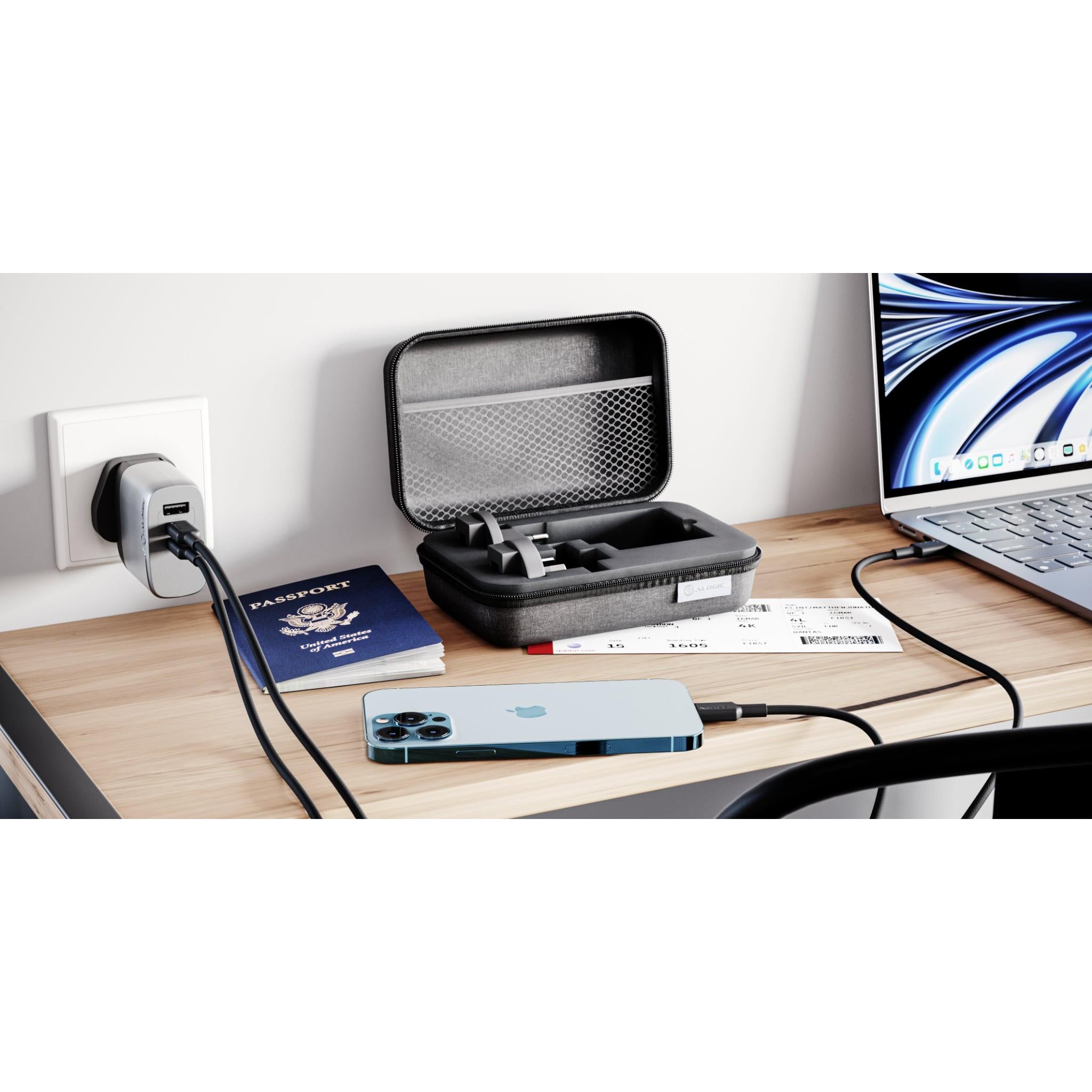 ALOGIC 67W GaN Fast Charger - 3-Port USB C Travel Adapter with Multi-Country Plugs | Compact & Powerful Charging for Laptop, Phone & Tablet | Perfect for Business Travelers & Digital Nomads (Space Grey)