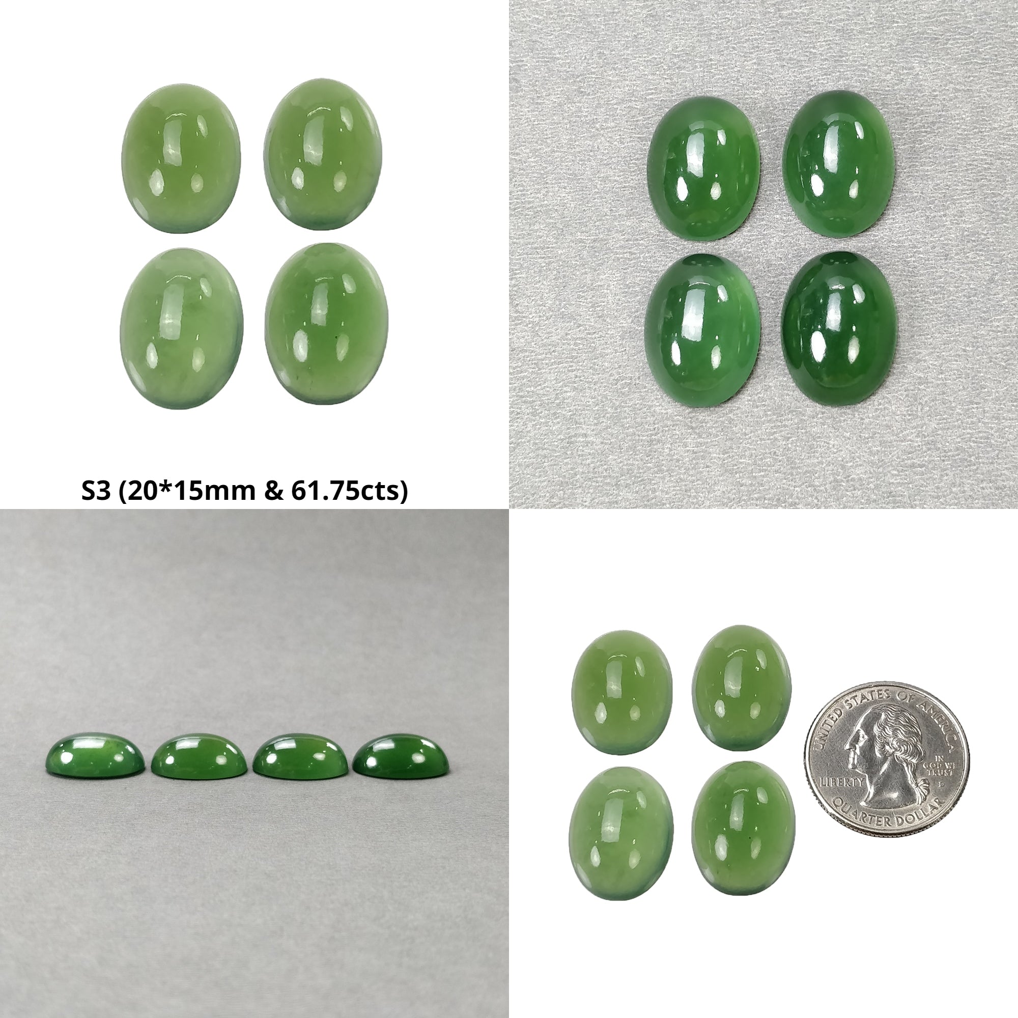 Natural Untreated Green Serpentine Gemstone Cabochon - 20x15mm Oval Antigorite Serpentine (4pcs Set) for Jewelry Making, Wire Wrapping & Healing Crystals