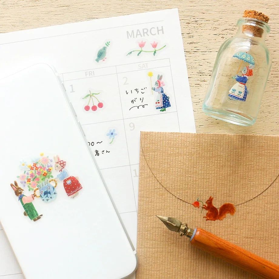 Aiko Fukawa Rabbit Garden Stickers - Cute Bunny Decals for Scrapbooking, Journals, Laptops & DIY Crafts - Perfect for Home Decor, Kids Rooms & Gift Wrapping