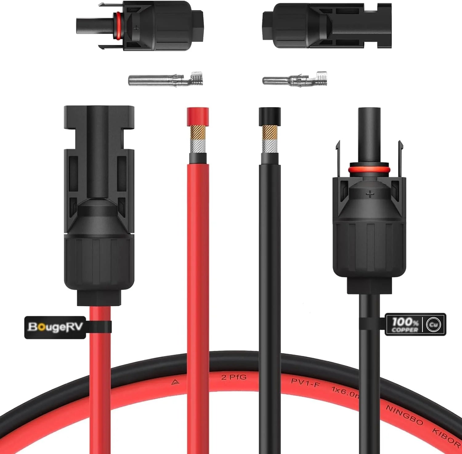 BougeRV 10 AWG Solar Extension Cable with MC4 Connectors - Waterproof & UV Resistant for Solar Panel Systems, RV, Boat, and Off-Grid Power Applications