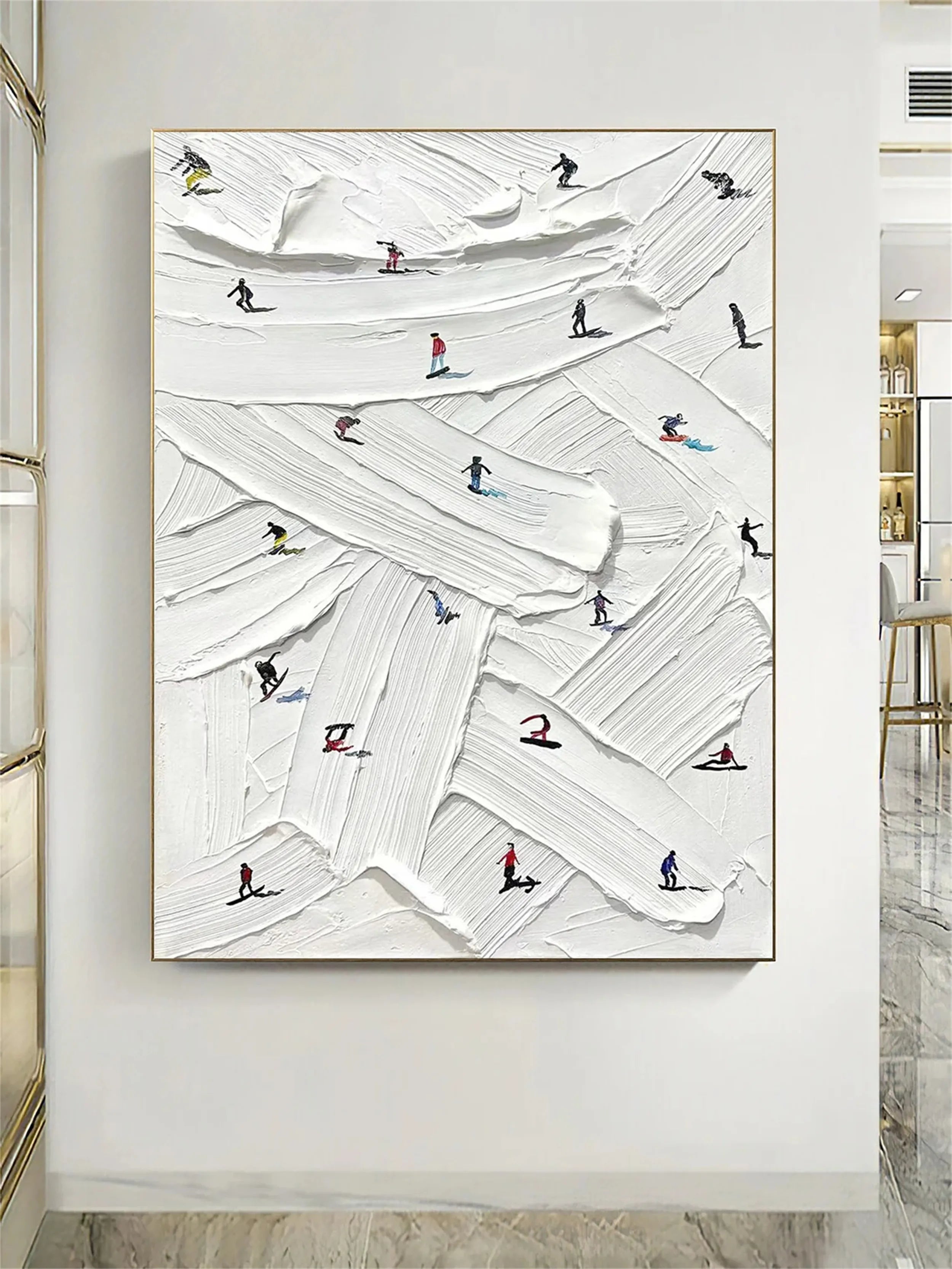 Premium Skiing Sport Art Textured Painting Canvas Wall Decor #MM216 - Perfect for Living Room, Bedroom & Ski Lodge Decor